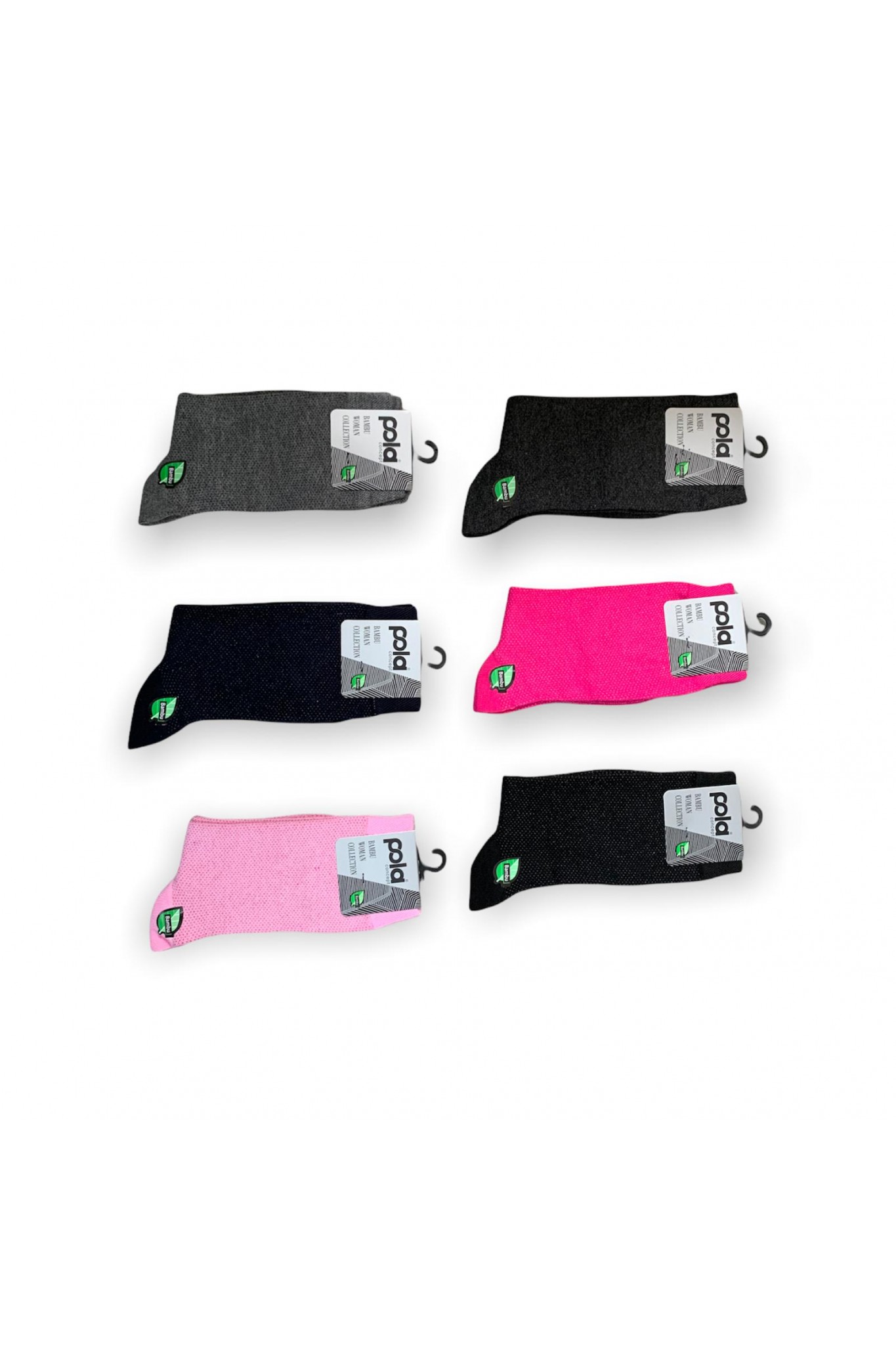 Pola Kadın Bambu Çorap Siyah Renk Cızgılı Kutu 12'li