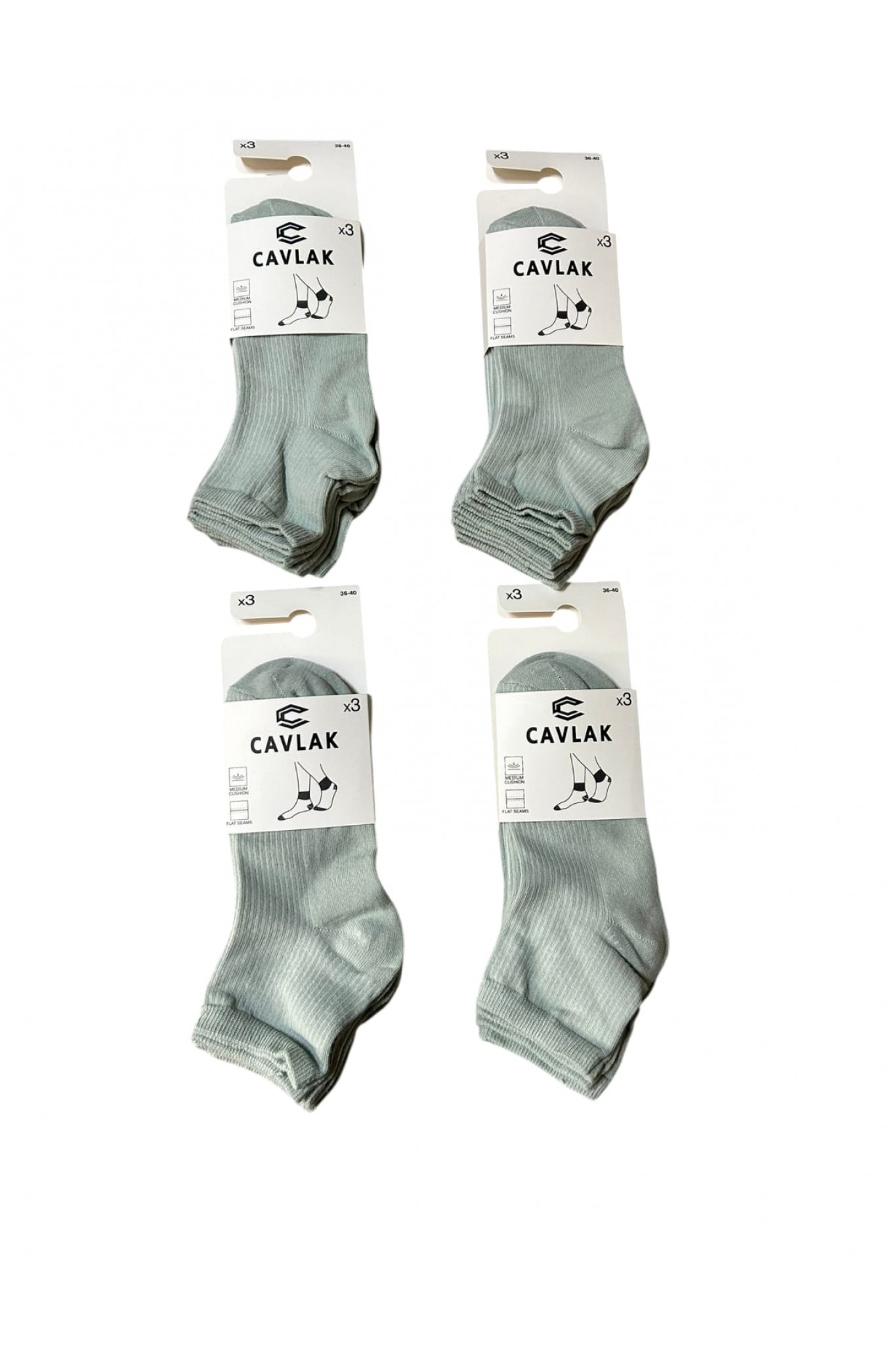 Cavlak Kadın Orta Konç 3'lü Patik Çorap 4'li