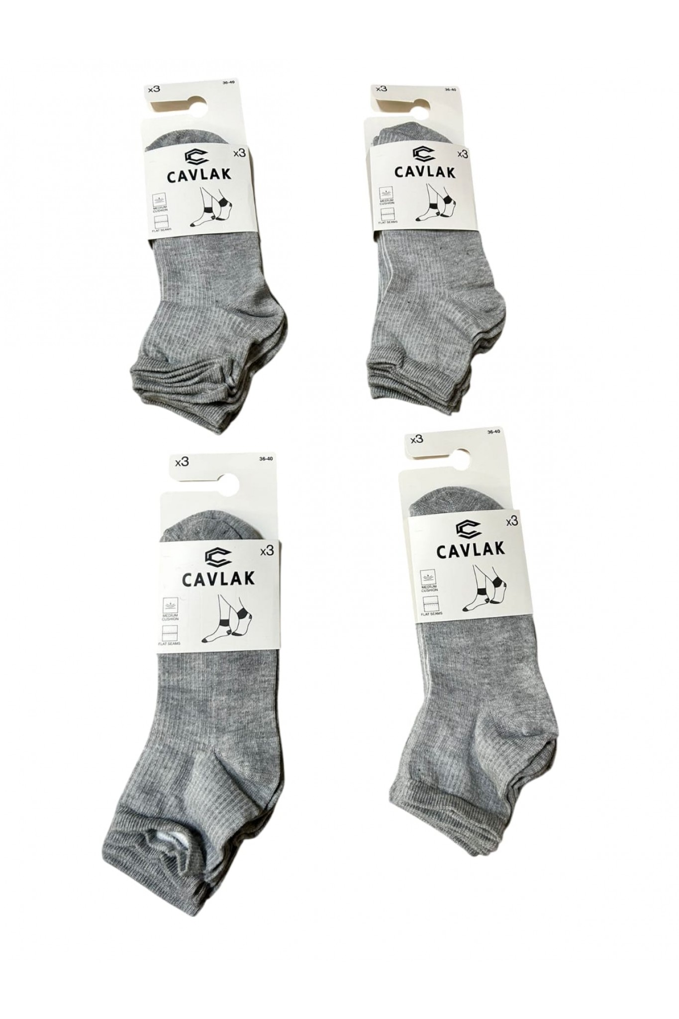 Cavlak Kadın Orta Konç 3'lü Patik Çorap 4'li