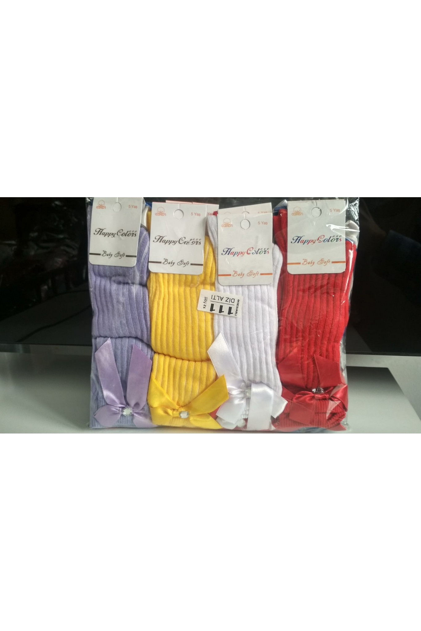 Ünlü 111 Dizaltı Kurdele Aksesuarlı Çorap 12'li