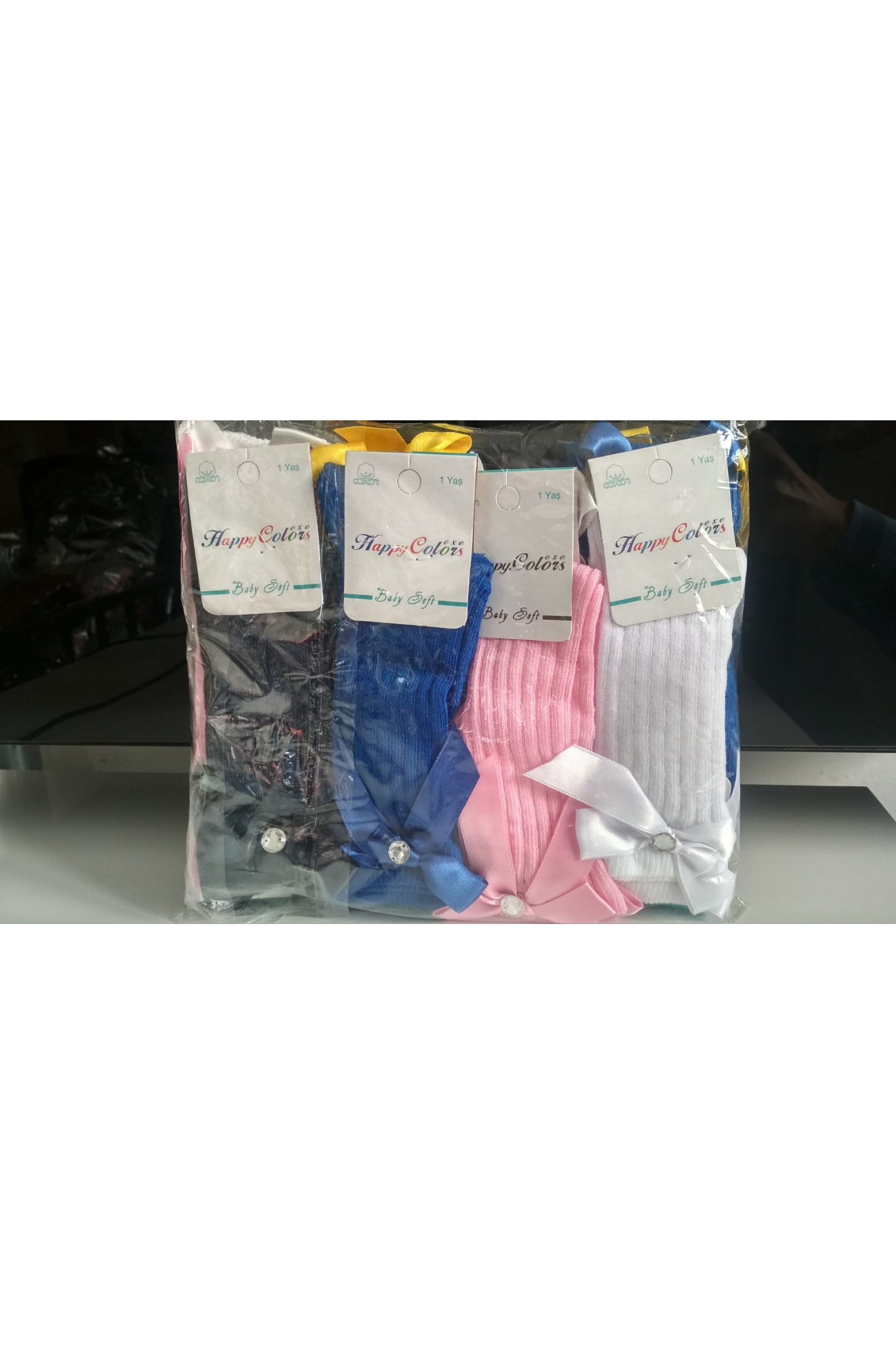 Ünlü 111 Dizaltı Kurdele Aksesuarlı Çorap 12'li