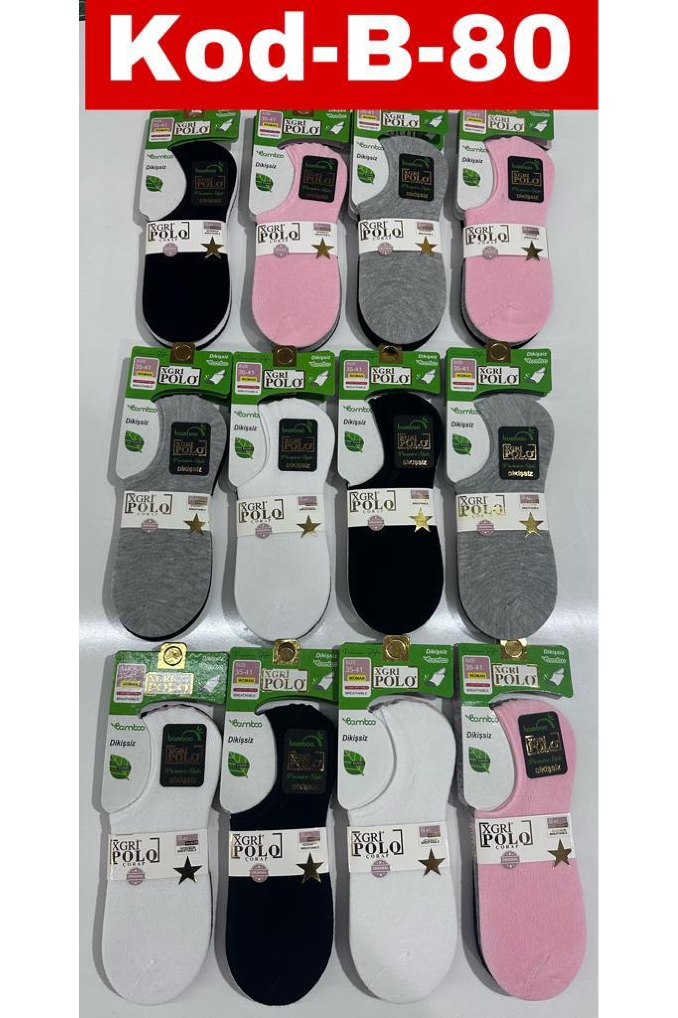 Xgripolo Kadın Dikissiz Silikonlu Bambu 3'lü Sneaker 4'li