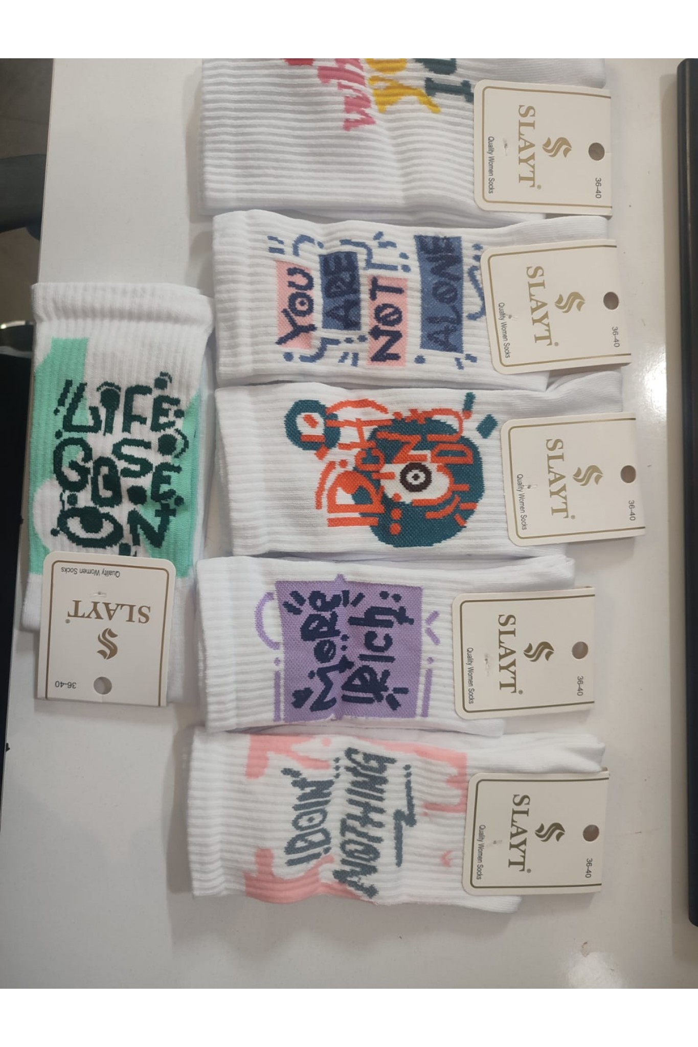 Slayt Kadın Desenli Riply Çorap 12'li