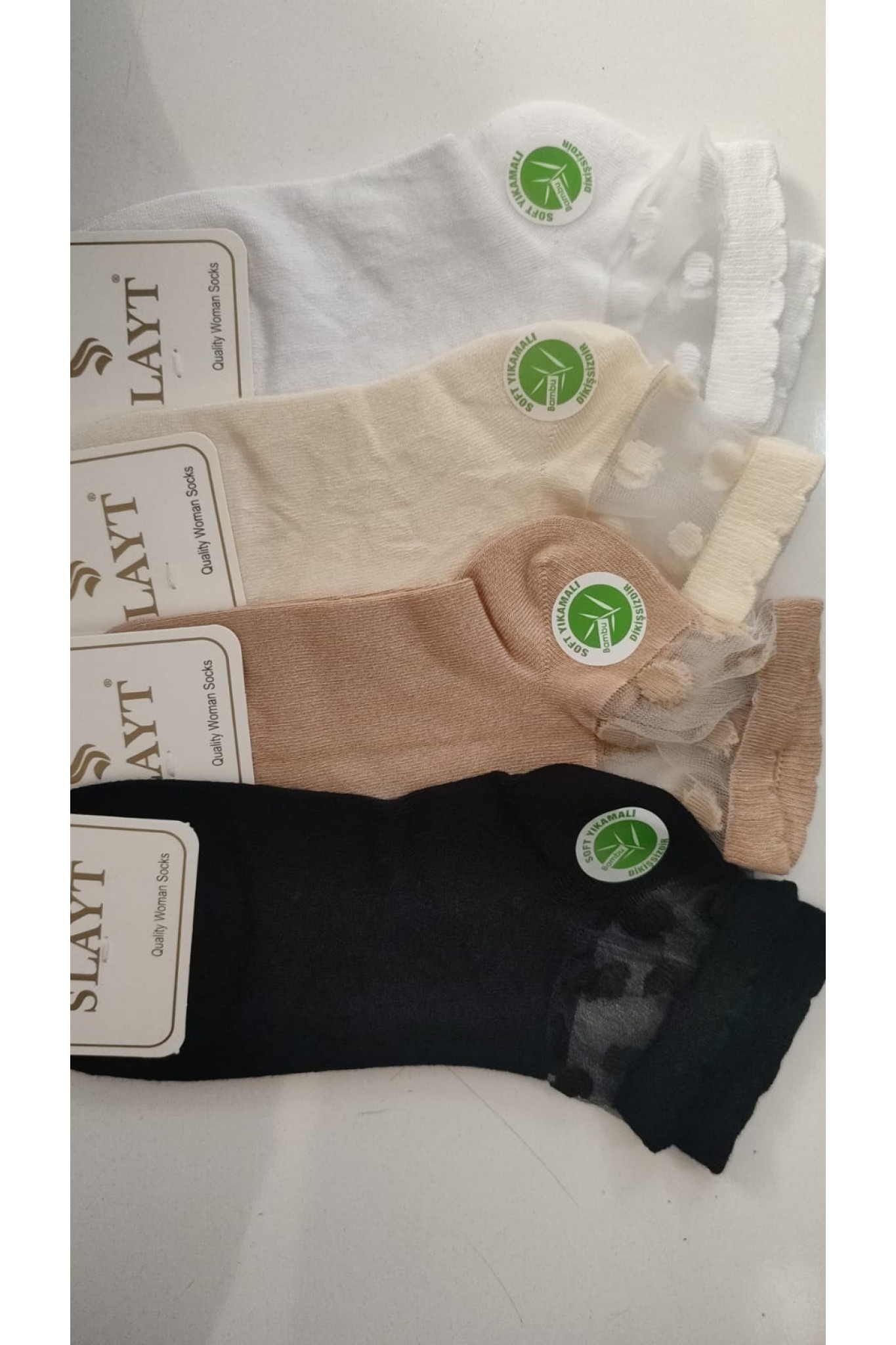 Slayt Kadın Bambu Tül Desen 1 Patik 12'li