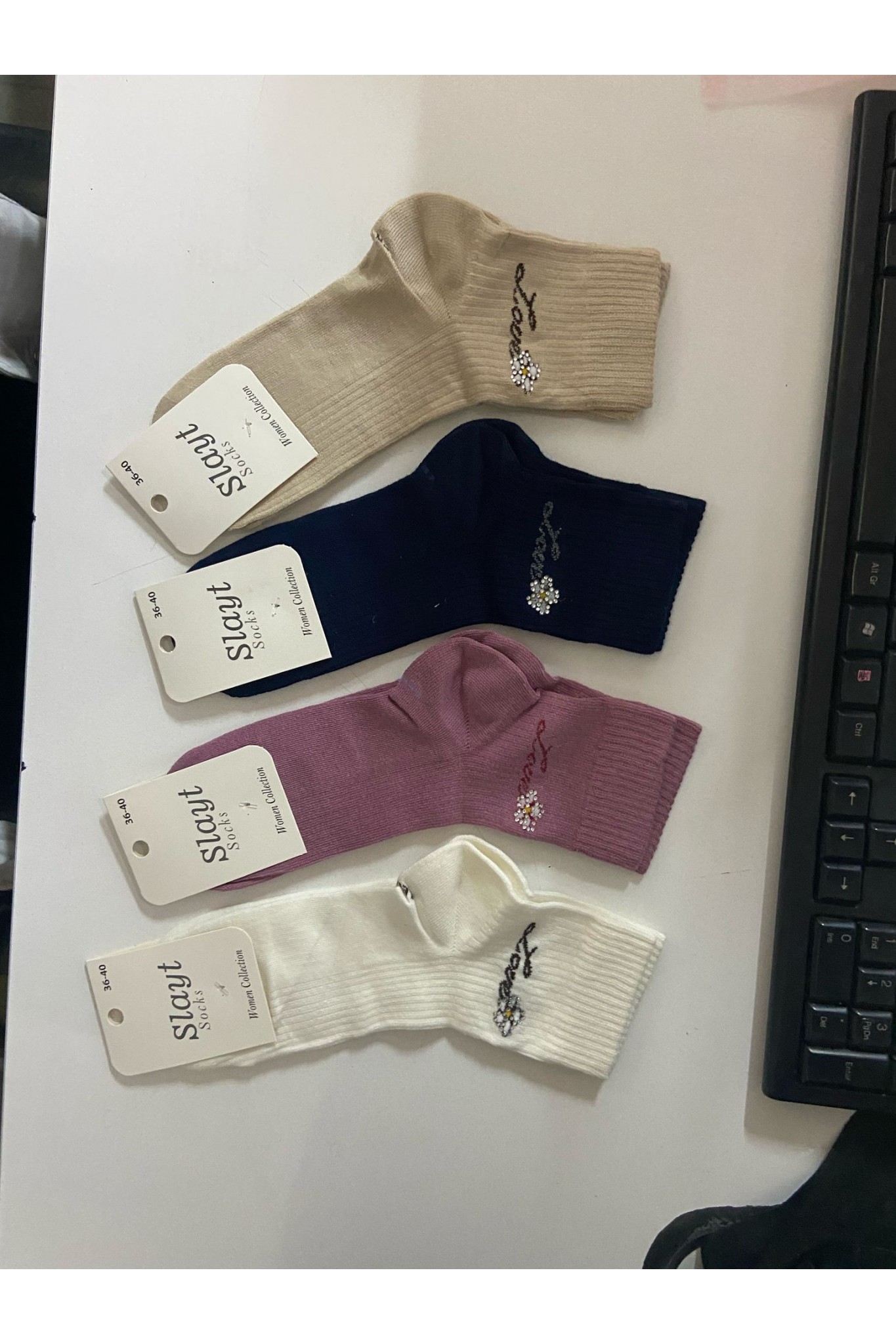 Slayt Kadın Kısa Konç Taşlı Çorap 12'li