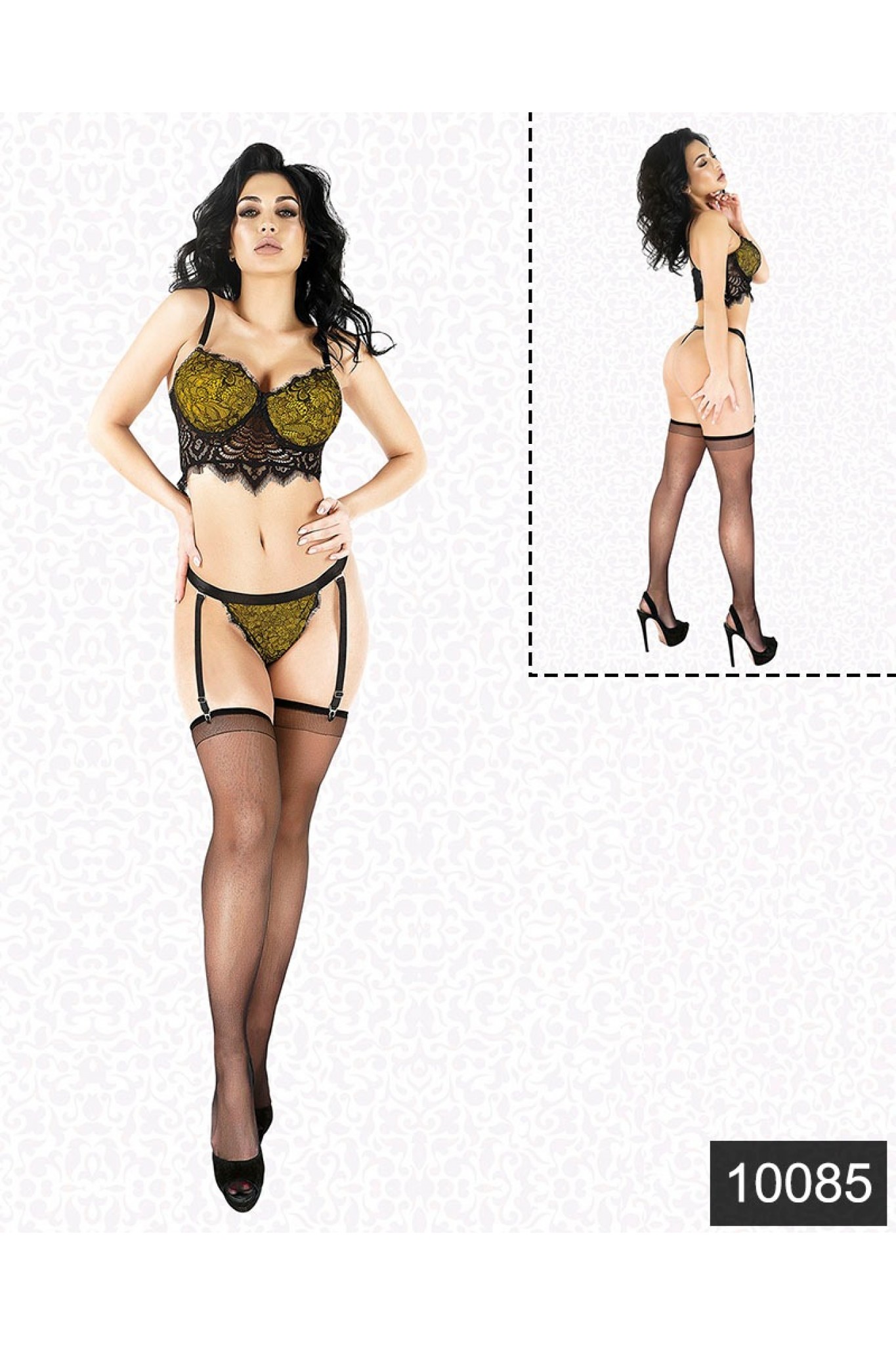 Elawin 10085 Sarı Lamine Dantel Jartier