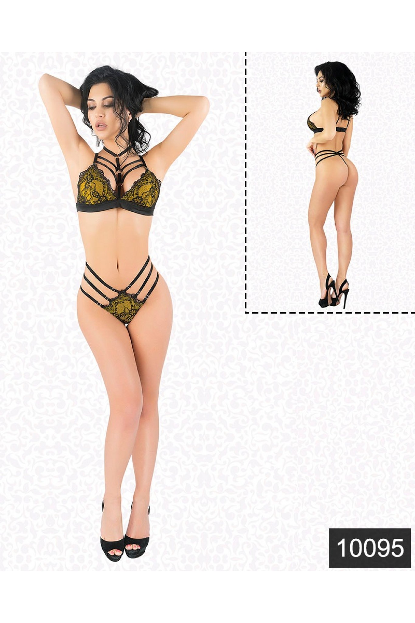 Elawin 10095 Sexy Sarı Lamine Takım