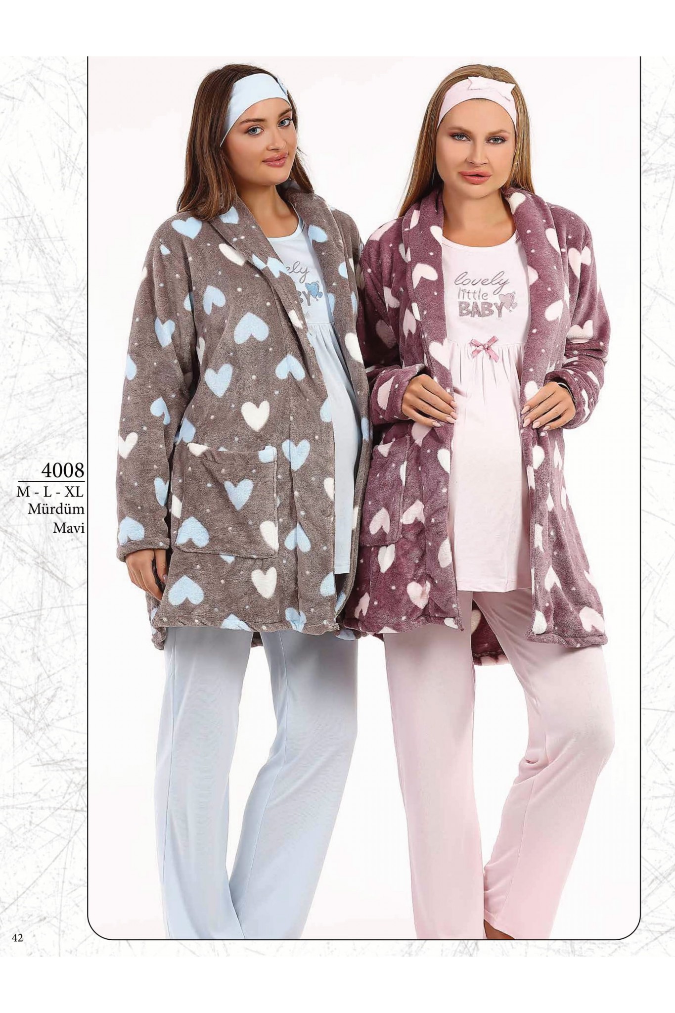 Baha 4008 Kadın Lohusa 3'lü Gecelik Takım