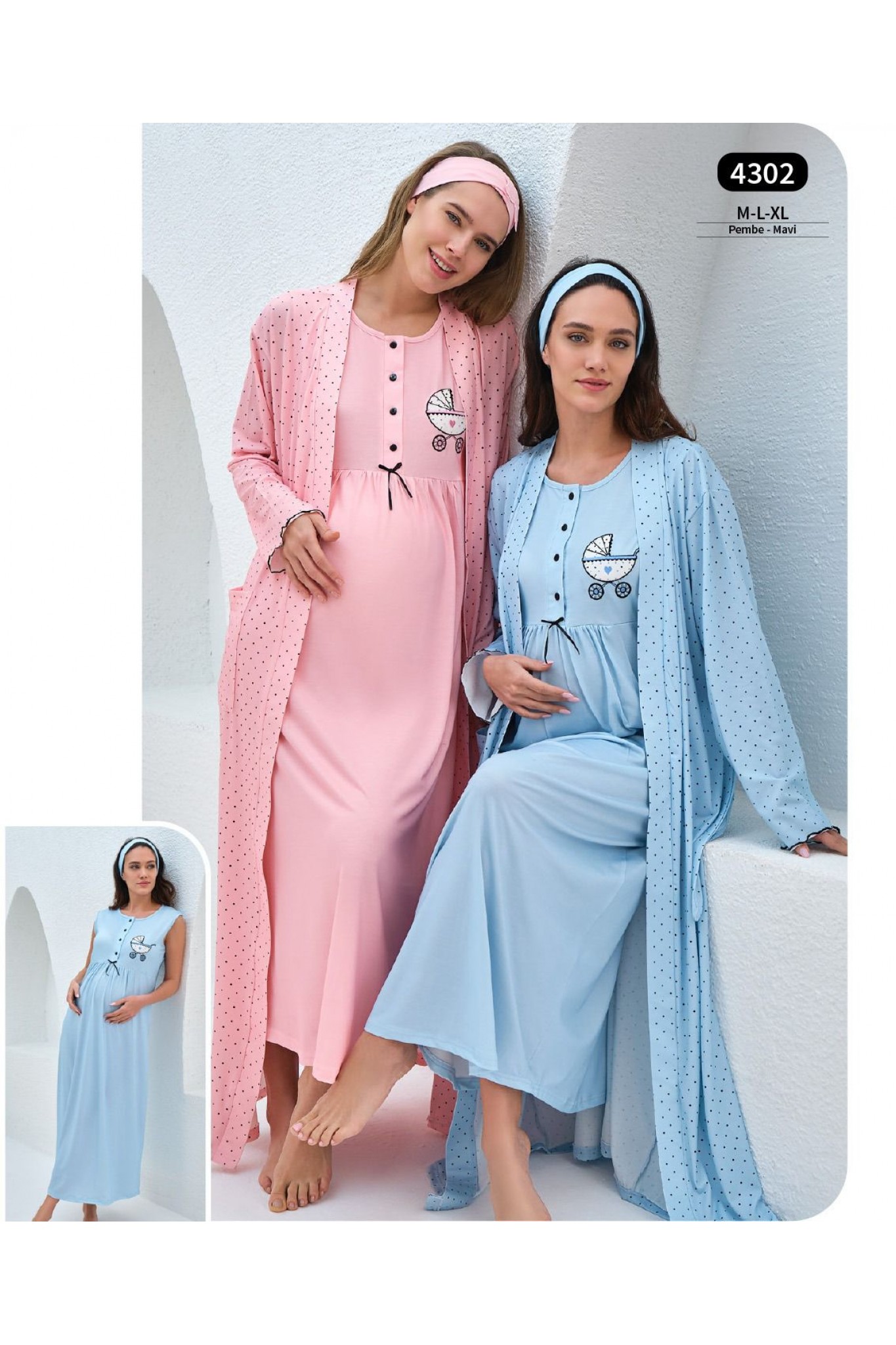 Baha 4302 Kadın 3'lü Lohusa Gecelik Takım