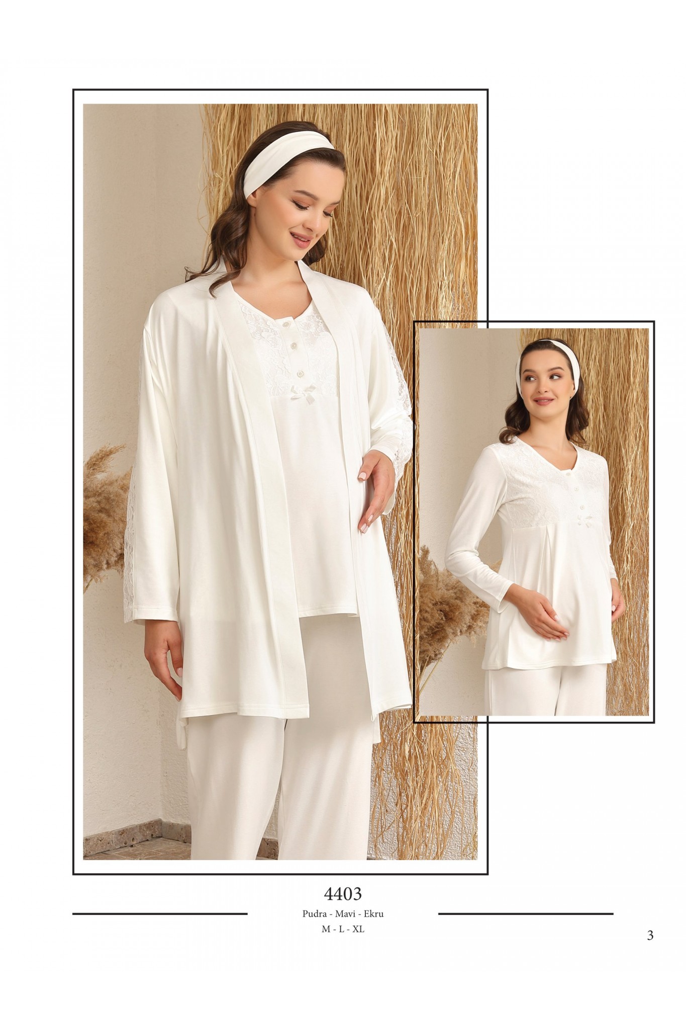 Baha 4403 Kadın Lohusa 3'lü Gecelik Takım