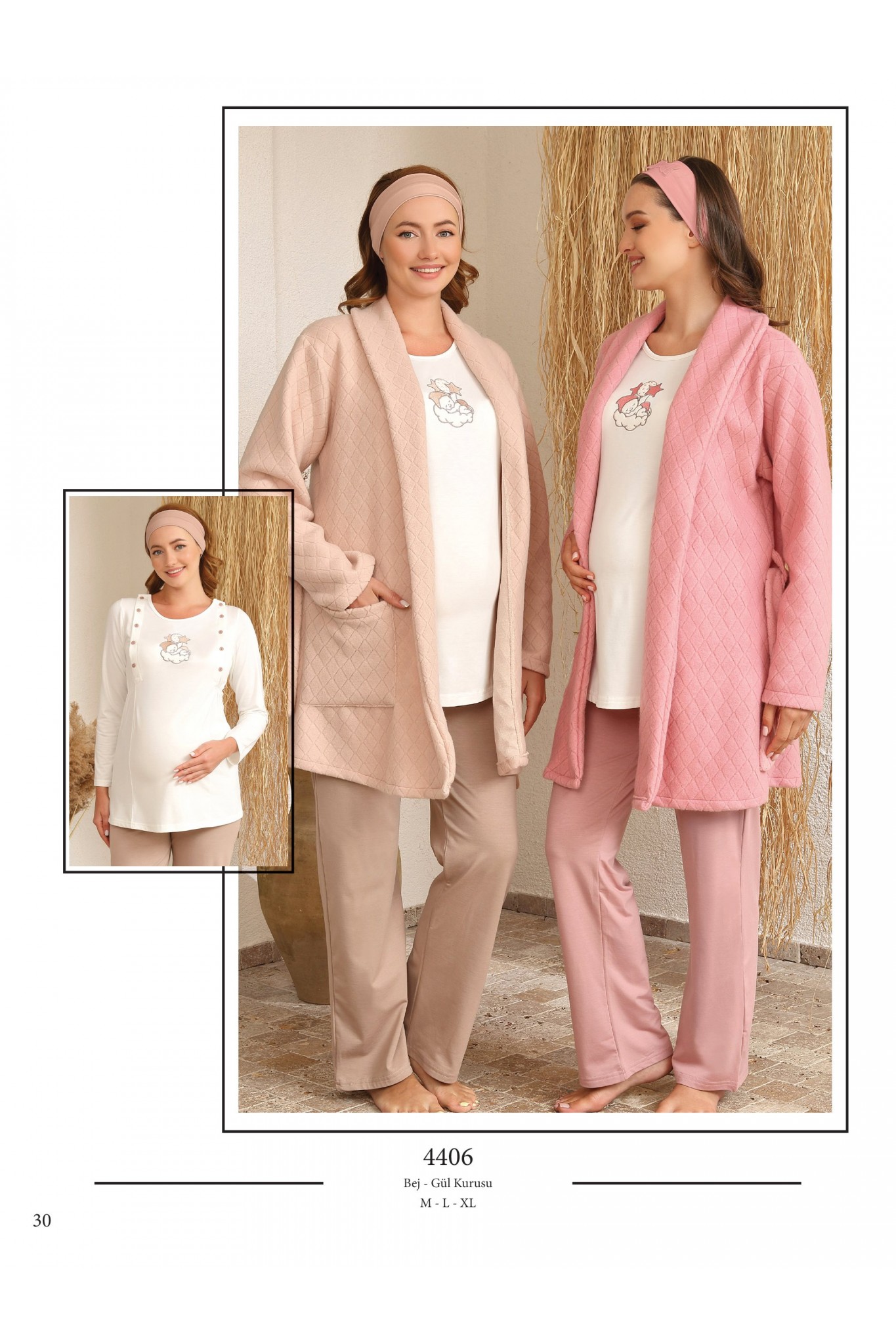 Baha 4406 Kadın Lohusa 3'lü Gecelik Takım