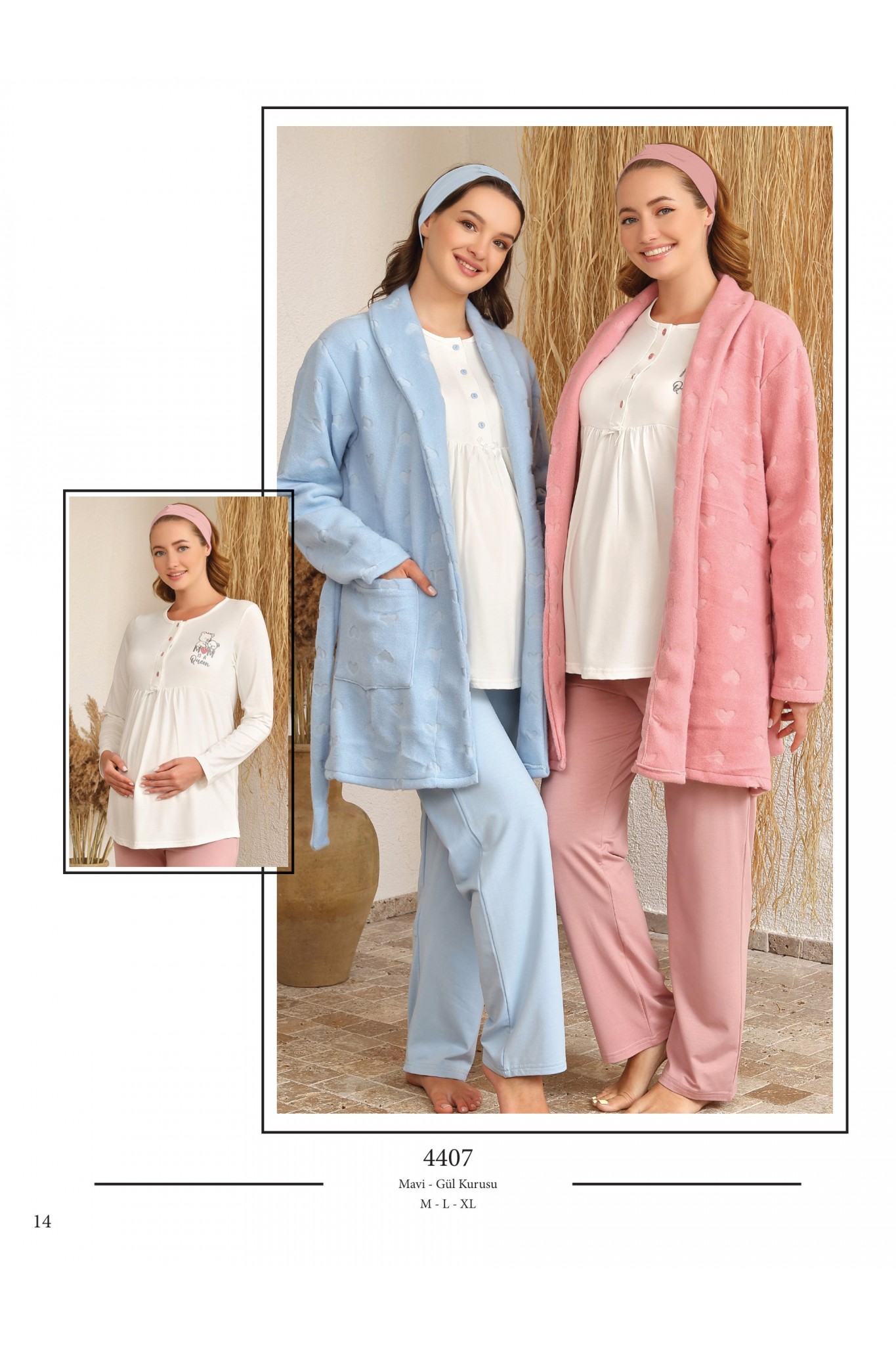 Baha 4407 Kadın Lohusa 3'lü Gecelik Takım