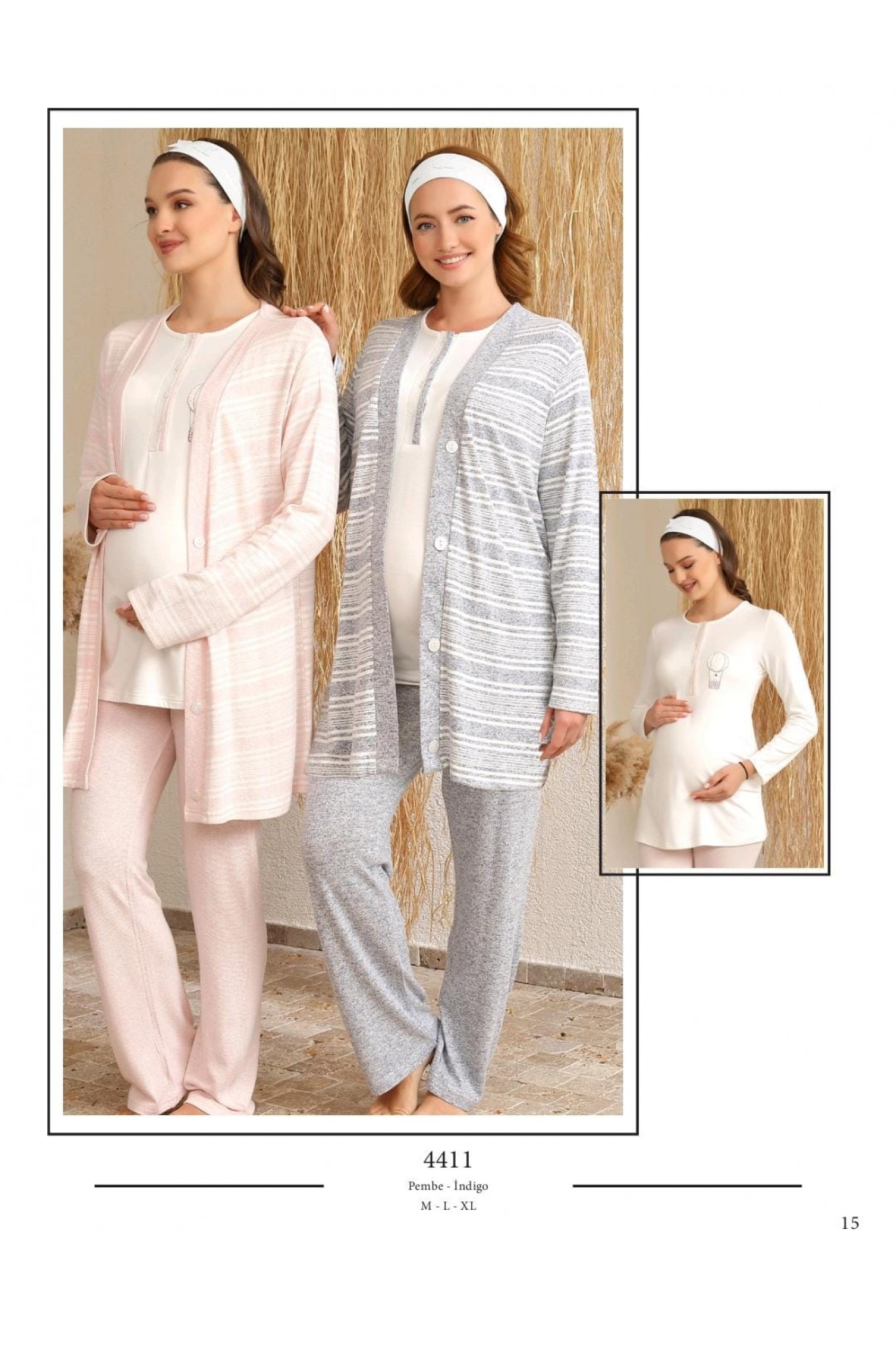 Baha 4411 Kadın Lohusa 3'lü Gecelik Takım