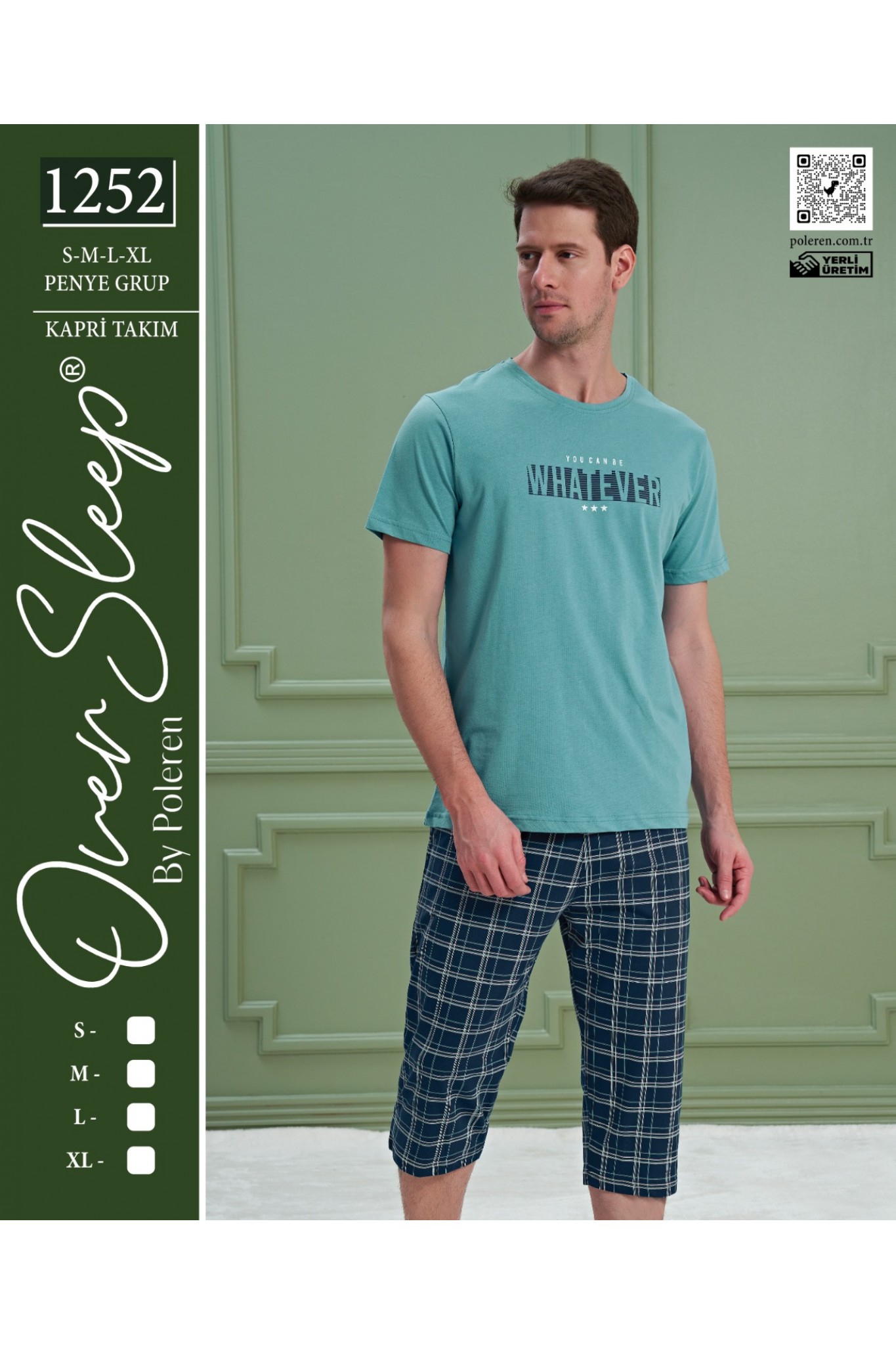 Over Sleep Erkek Poleren Yeşil Kapri Takım