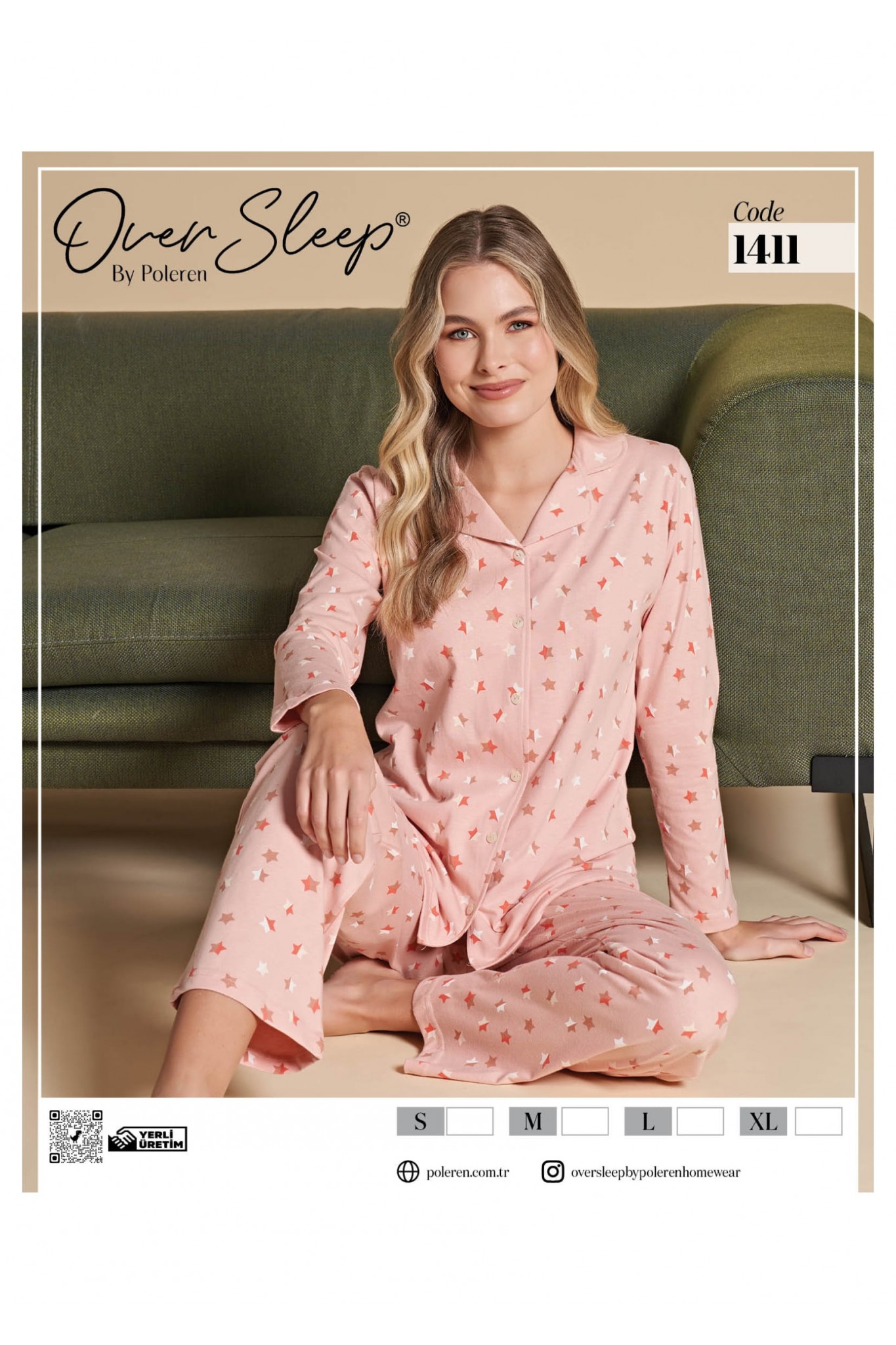 Over Sleep 1411 Poleren Somon Kadın Pijama Takım