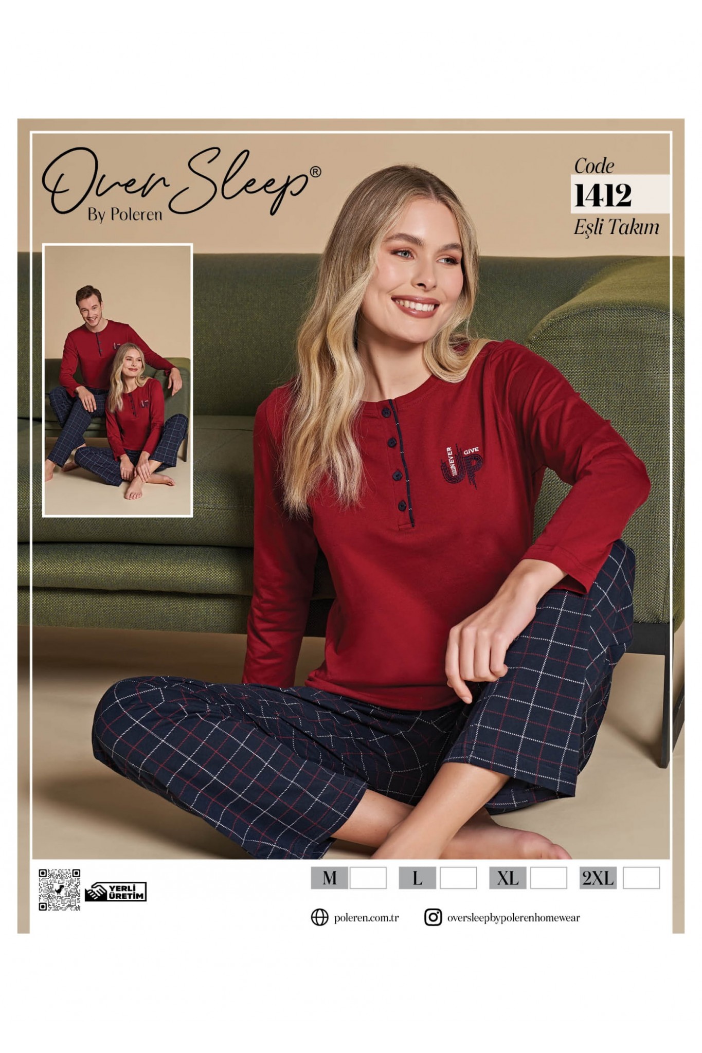 Over Sleep 1412 Poleren Bordo Kadın Pijama Takım