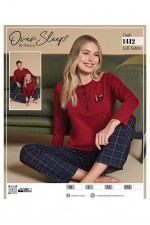 OVER SLEEP 1412 POLEREN BORDO BAYAN  PİJAMA TAKIM