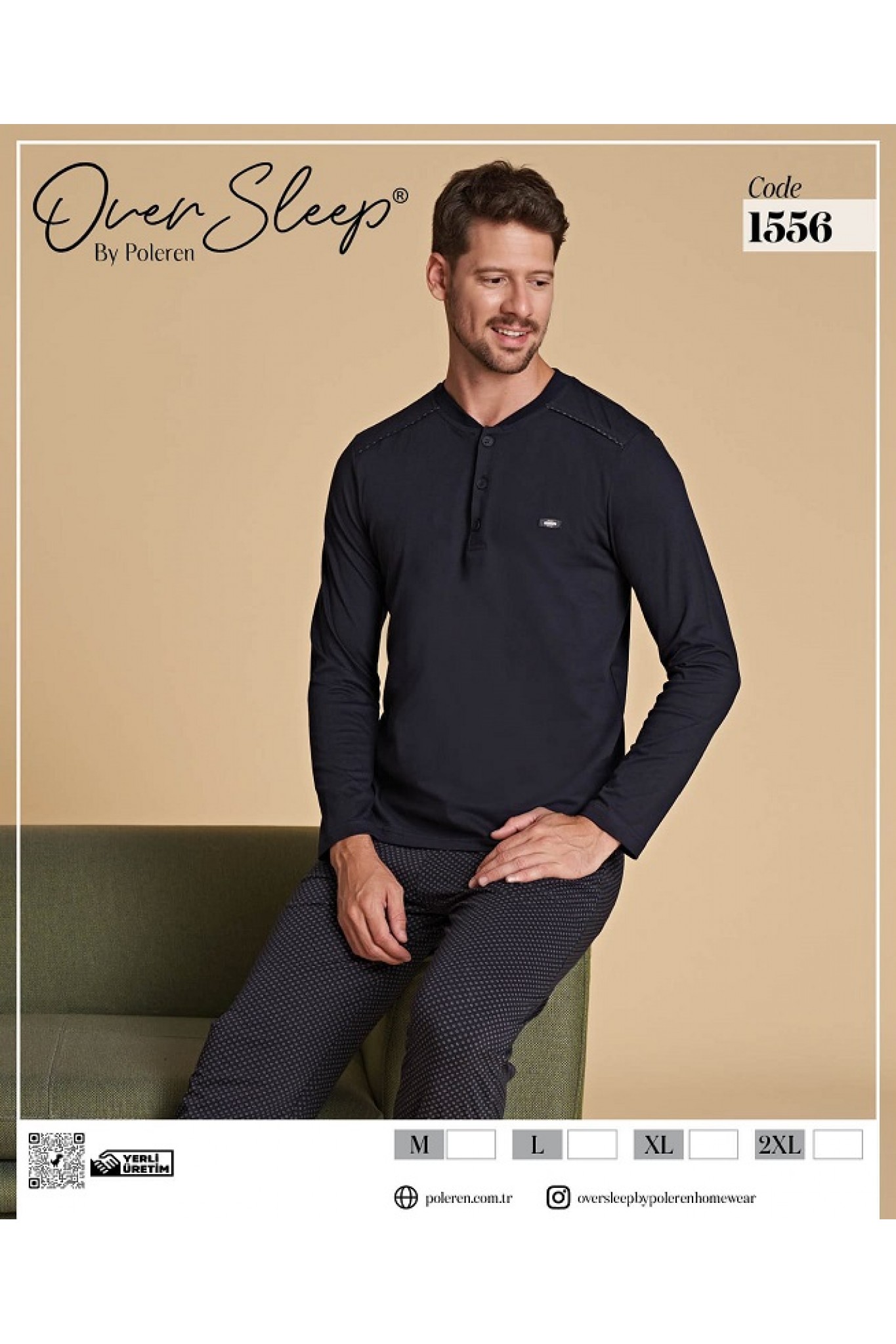 Over Sleep Erkek Poleren Lacıvert Uzun Kollu Pijama Takım