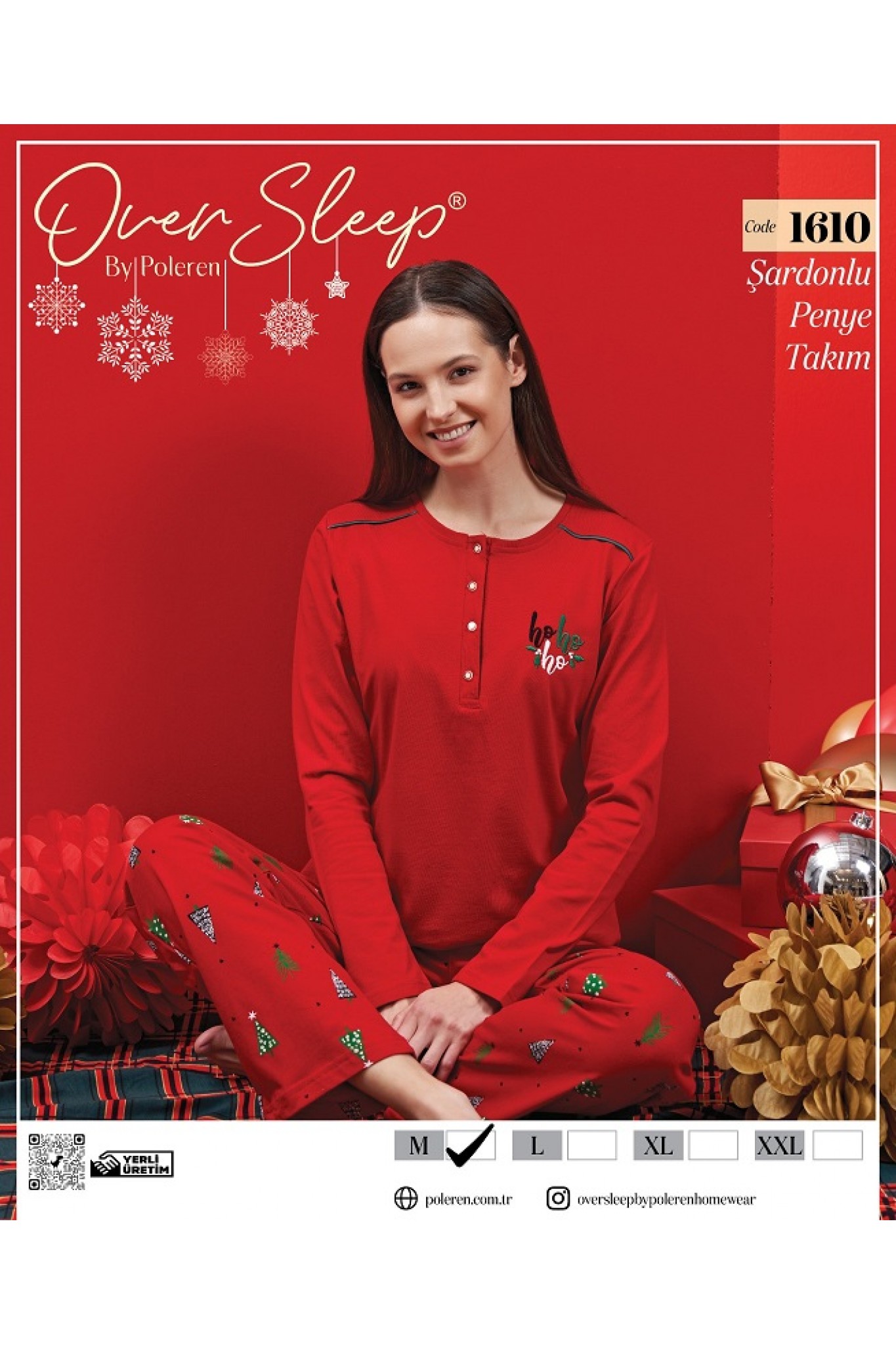 Over Sleep Kadın Poleren M Kırmızı Pijama Takım