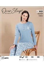 OVER SLEEP BAYAN POLEREN MAVİ PİJAMA TAKIM
