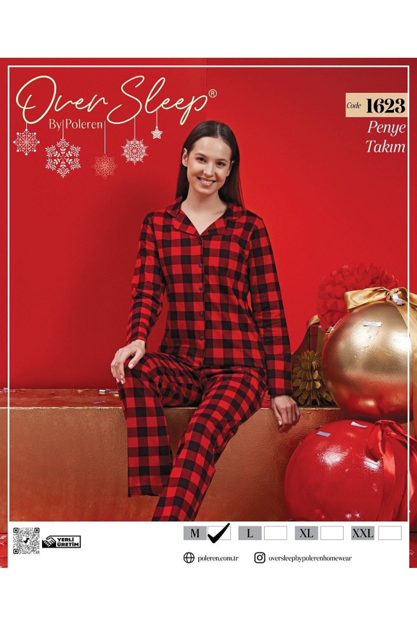 Over Sleep Kadın Poleren Kırmızı Pijama Takım