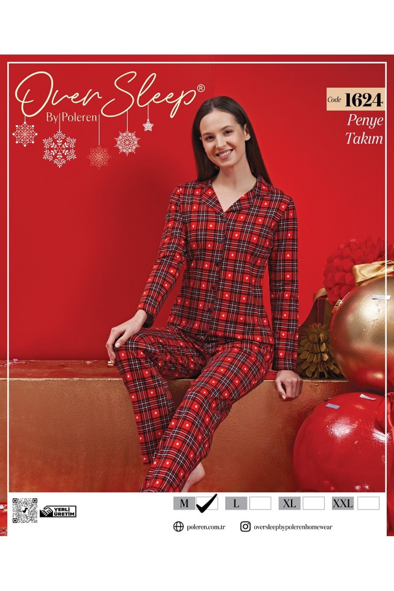 Over Sleep Kadın Poleren Kırmızı Pijama Takım