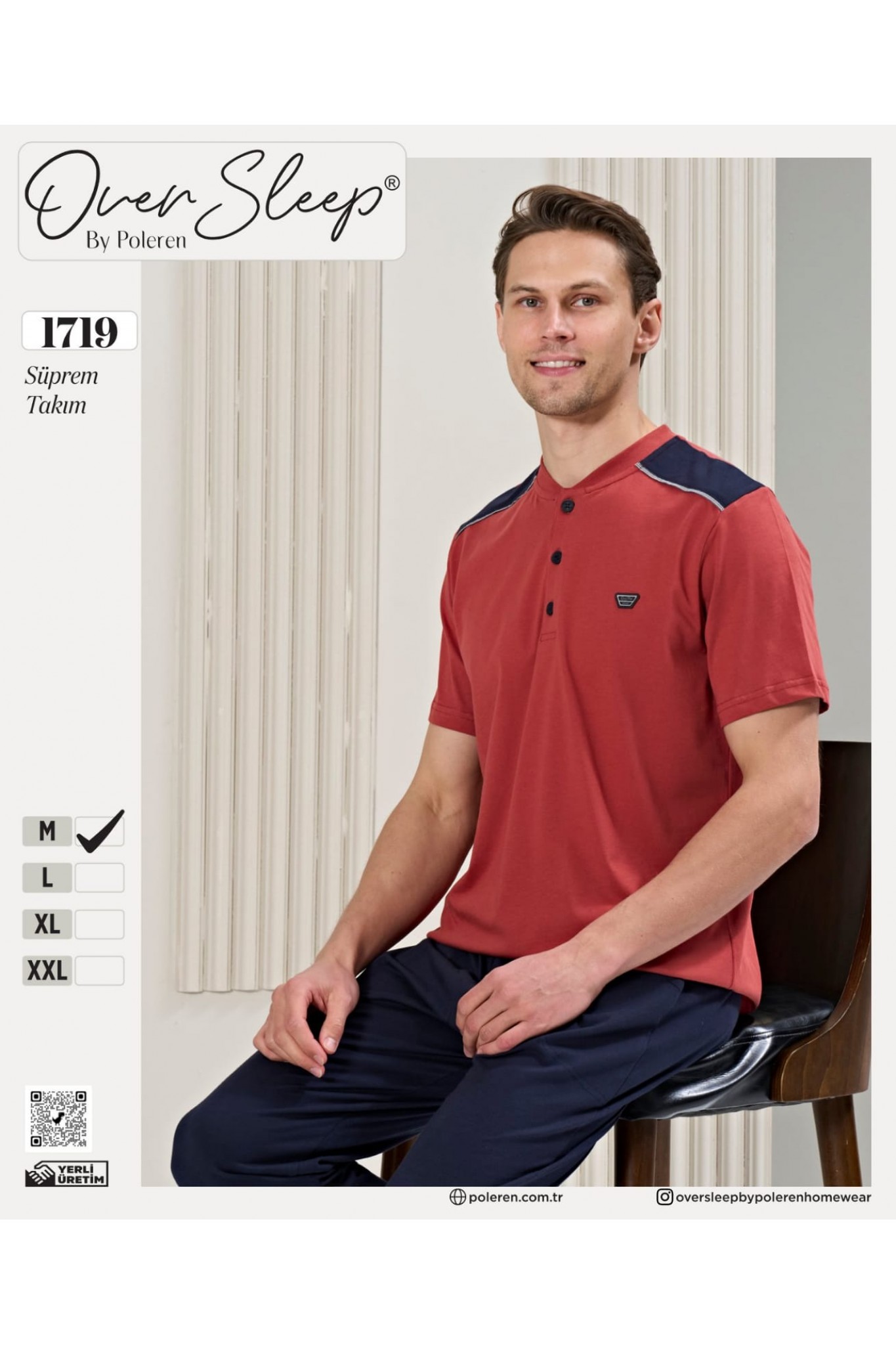 Over Sleep Erkek Poleren Kiremit Pijama Takım