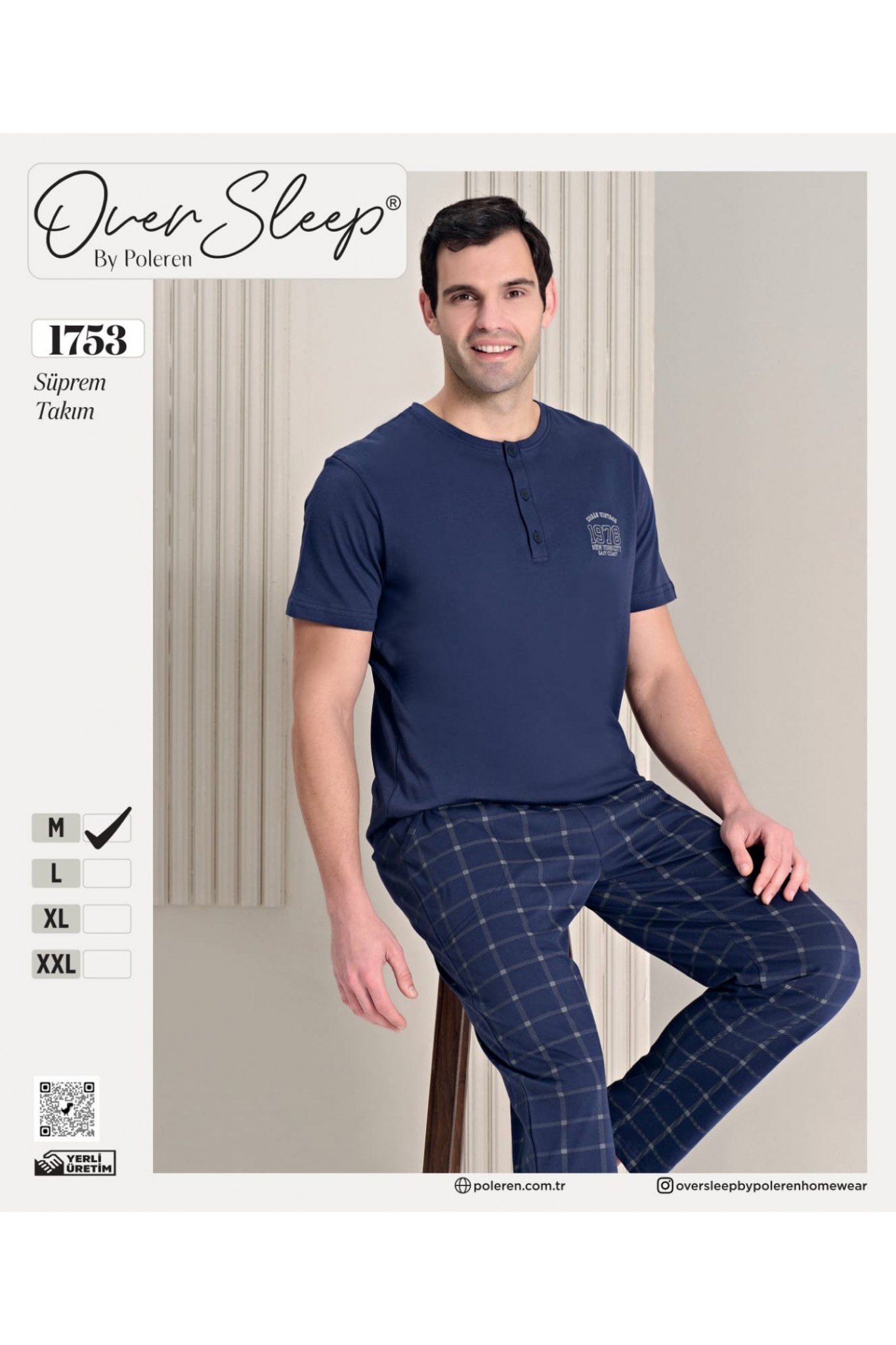 Over Sleep Erkek Poleren Lacıvert Pijama Takım