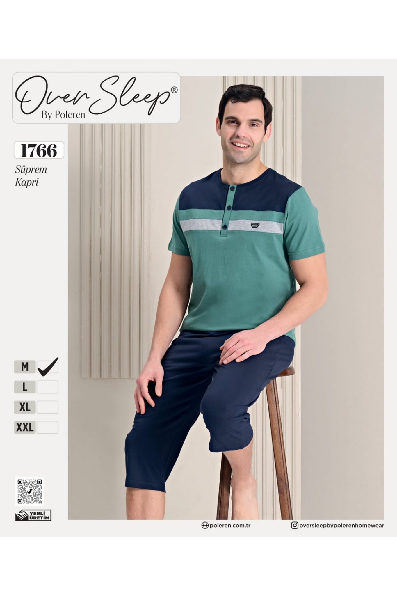 Over Sleep Erkek Poleren Yeşil Kapri Takım