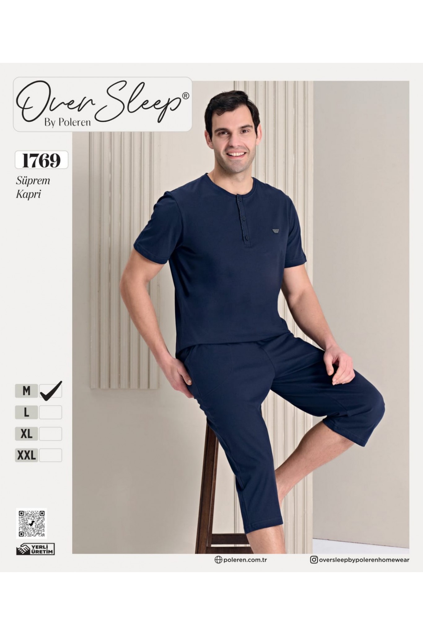 Over Sleep Erkek Poleren Lacivert Kapri Takım