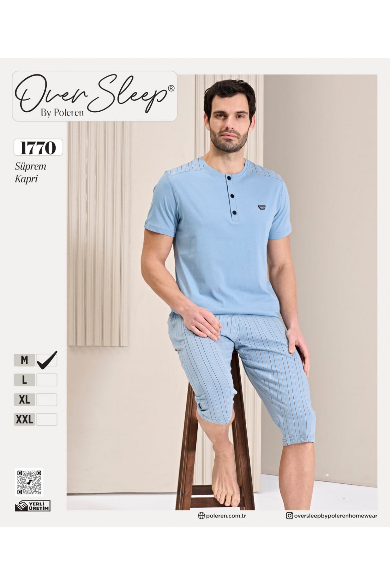 Over Sleep Erkek Poleren Mavi Kapri Takım
