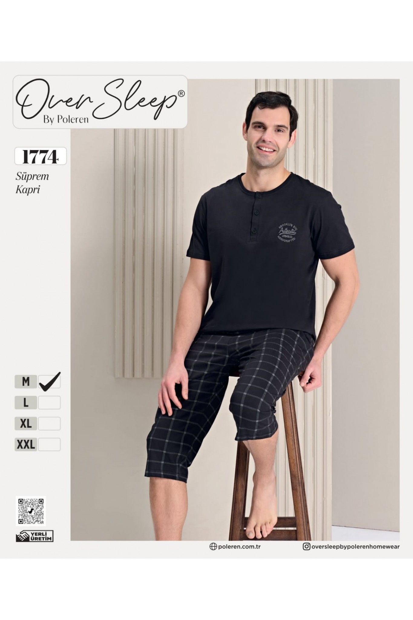 Over Sleep Erkek Poleren Siyah Kapri Takım