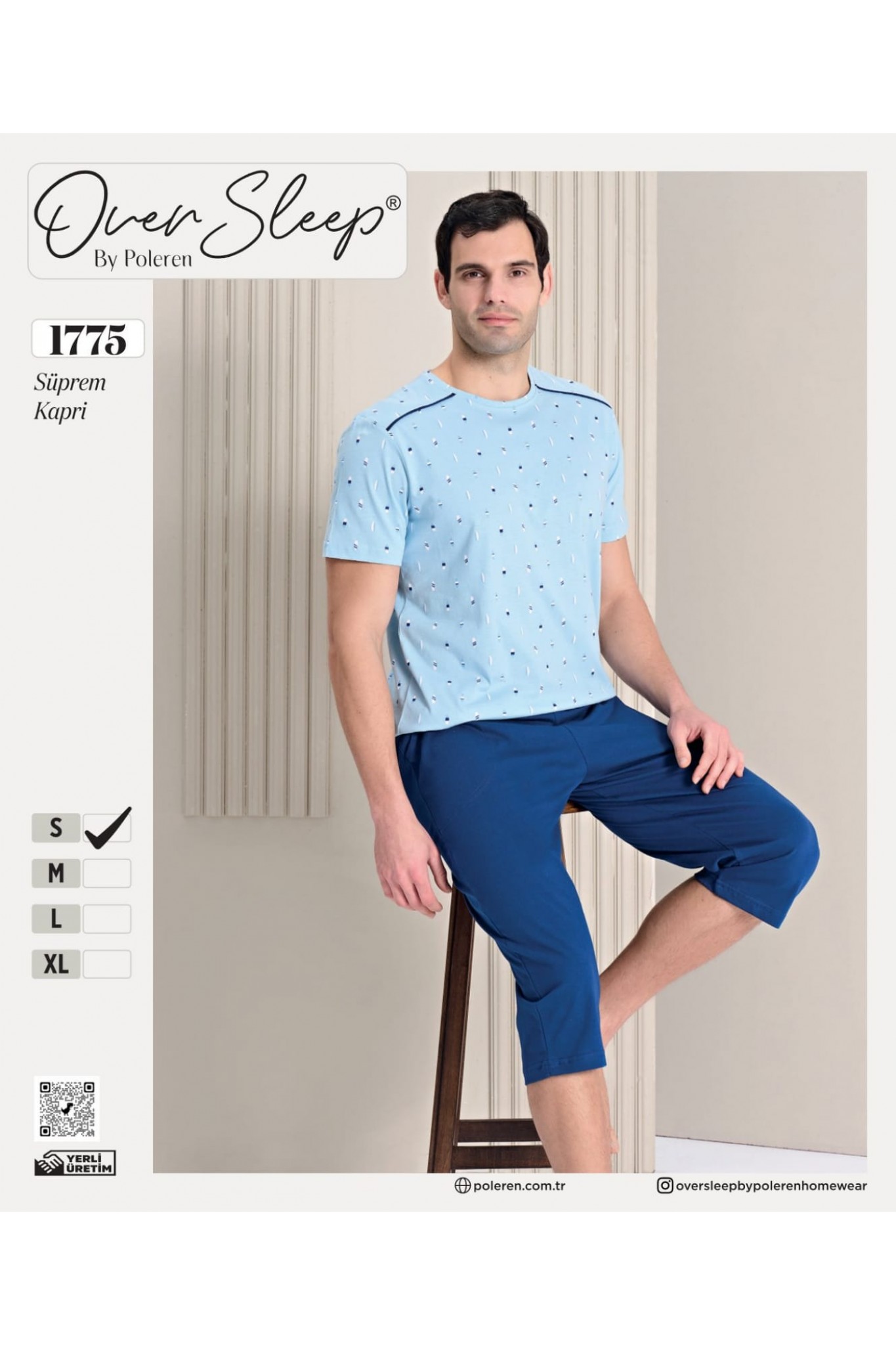 Over Sleep Erkek Poleren Mavi Kapri Takım