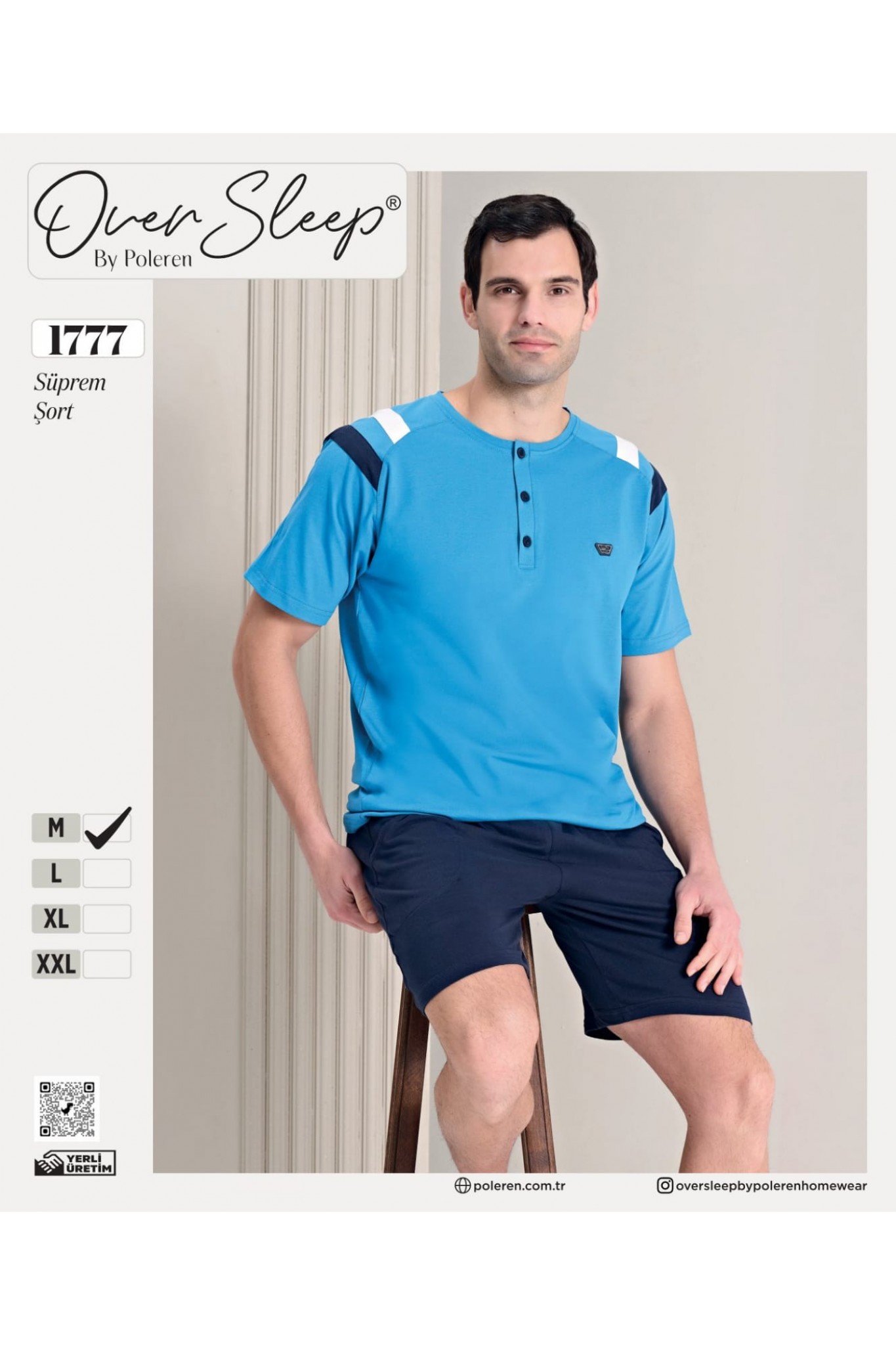 Over Sleep Erkek Poleren Mavi Şortlu Takım