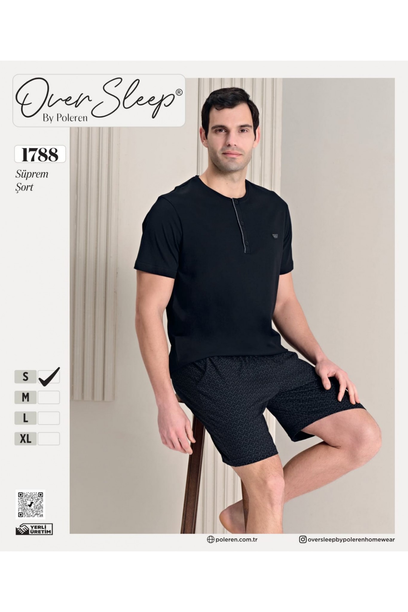 Over Sleep Erkek Poleren Siyah Şortlu Takım