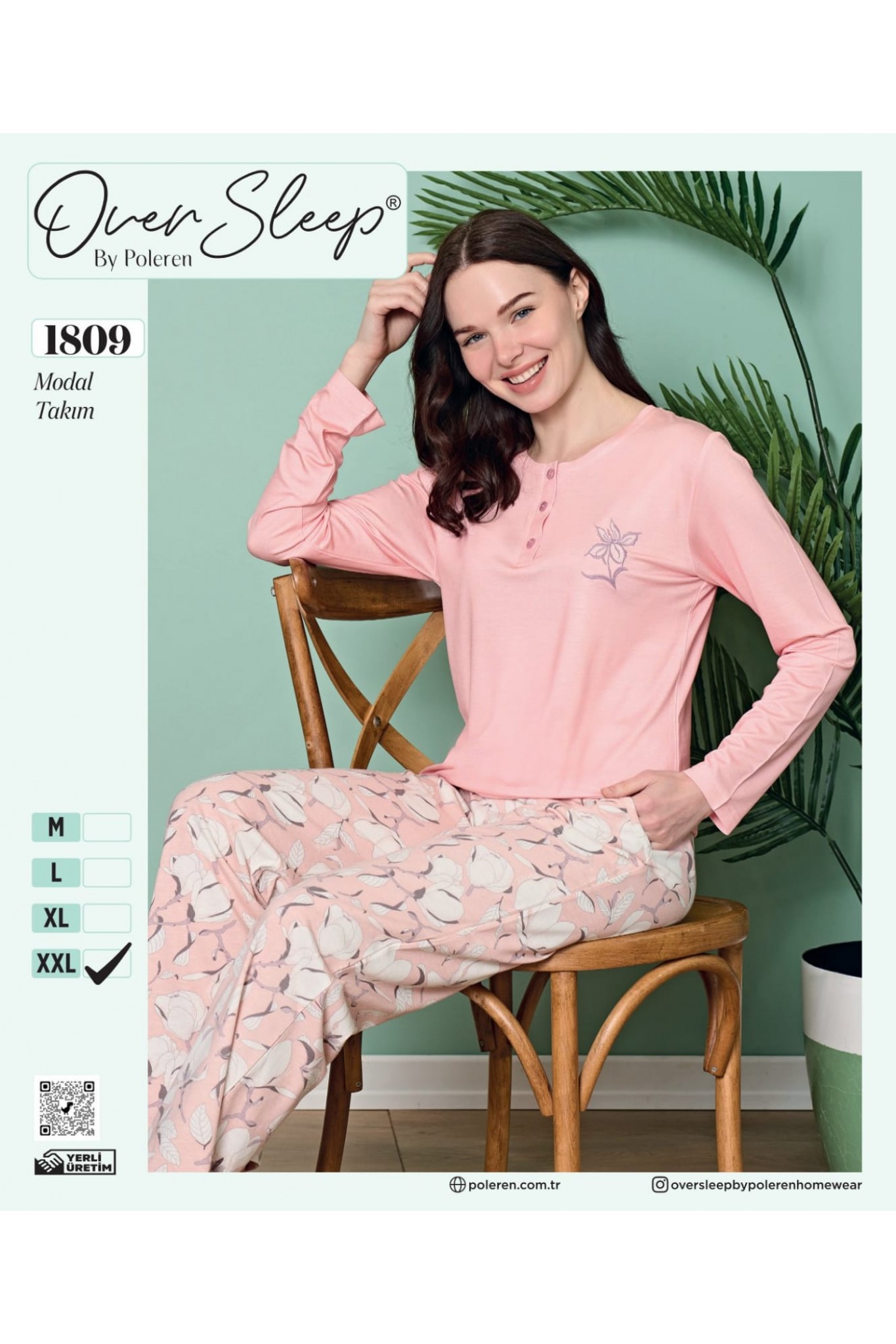 Over Sleep Kadın Modal Poleren M Pembe Pijama Takım