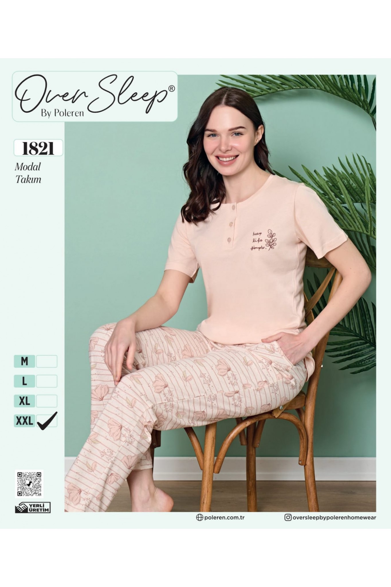 Over Sleep Poleren Kadın Pu Modal Patlı Kısa Kollu Pijama Takımı