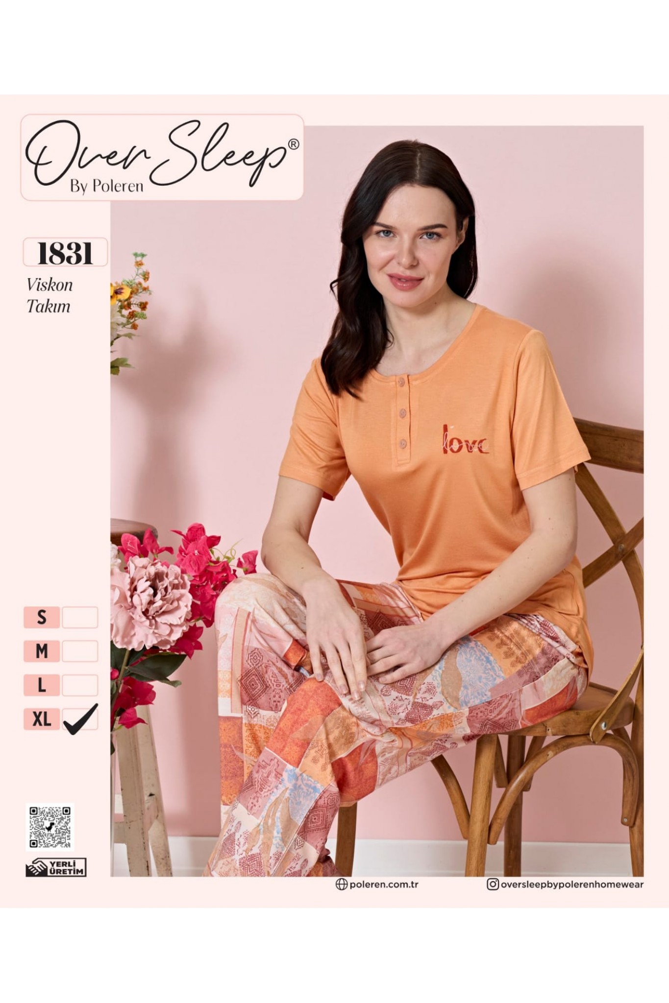 Over Sleep Poleren Kadın L-Tur.Viskon Patlı Kısa Kollu Pijama Takımı