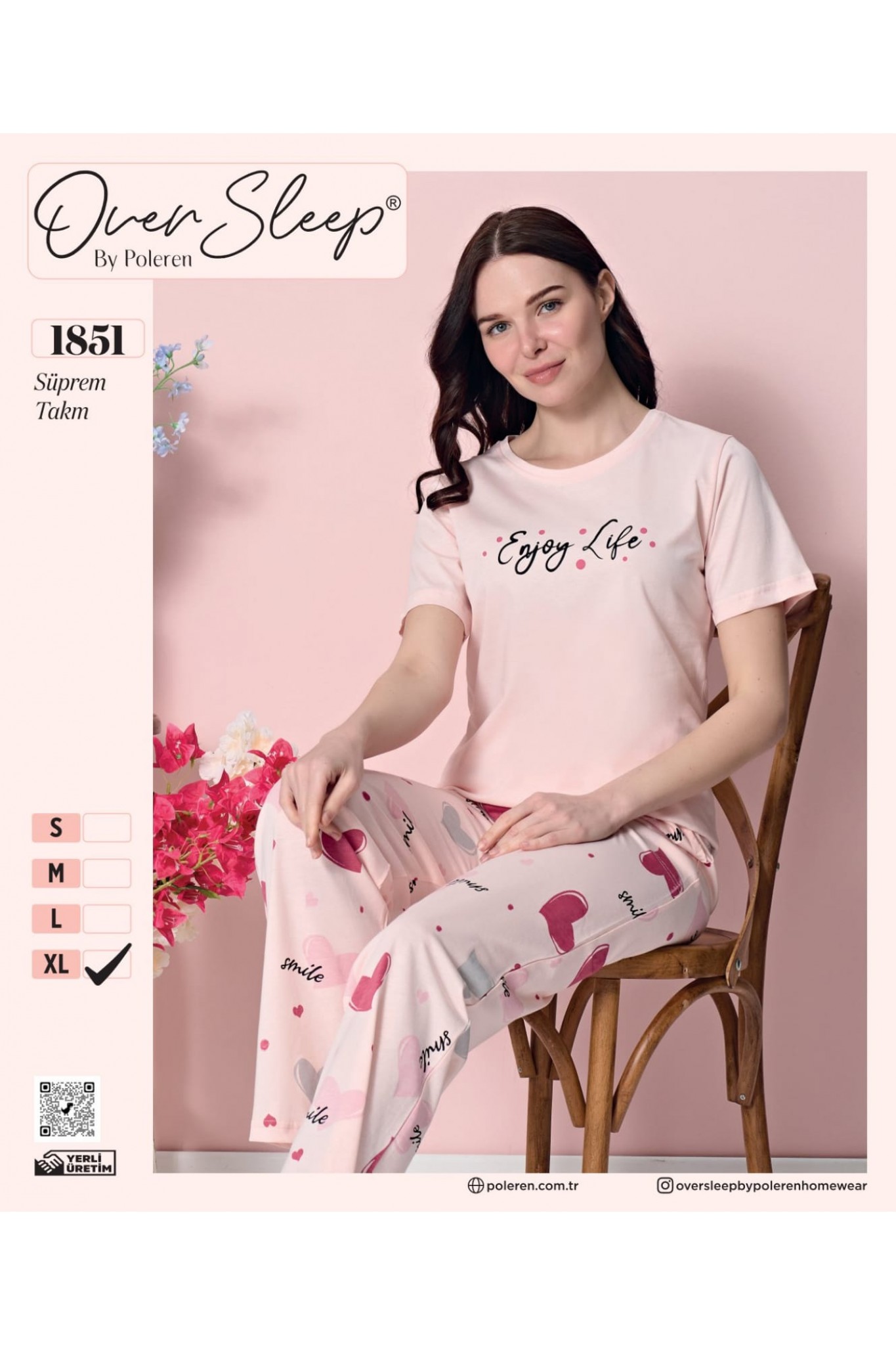 Over Sleep Kadın Poleren Pudra Pijama Takım