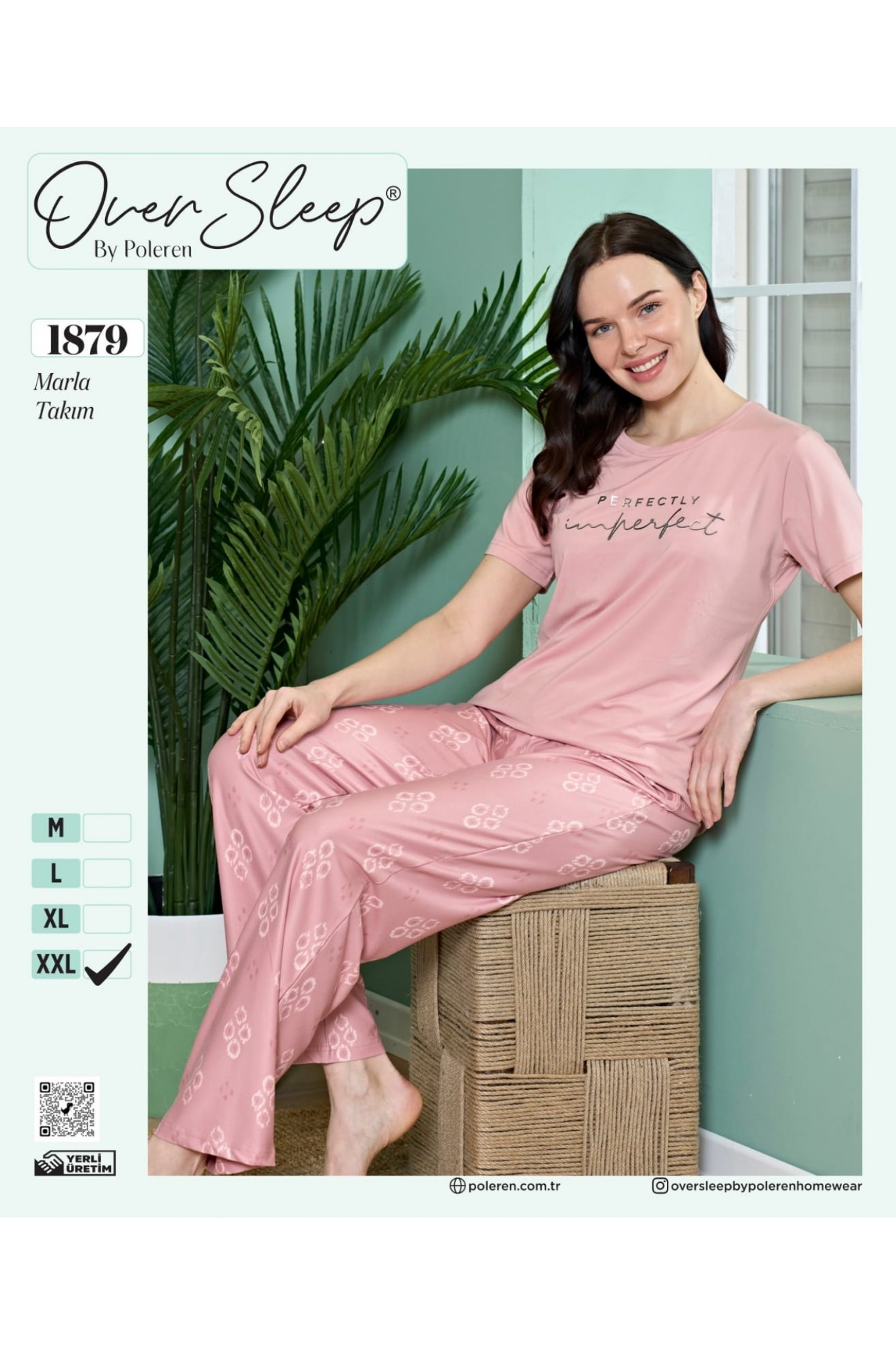 Over Sleep Kadın Nar Çiçeği Marla Kısa Kollu Pijama Takımı