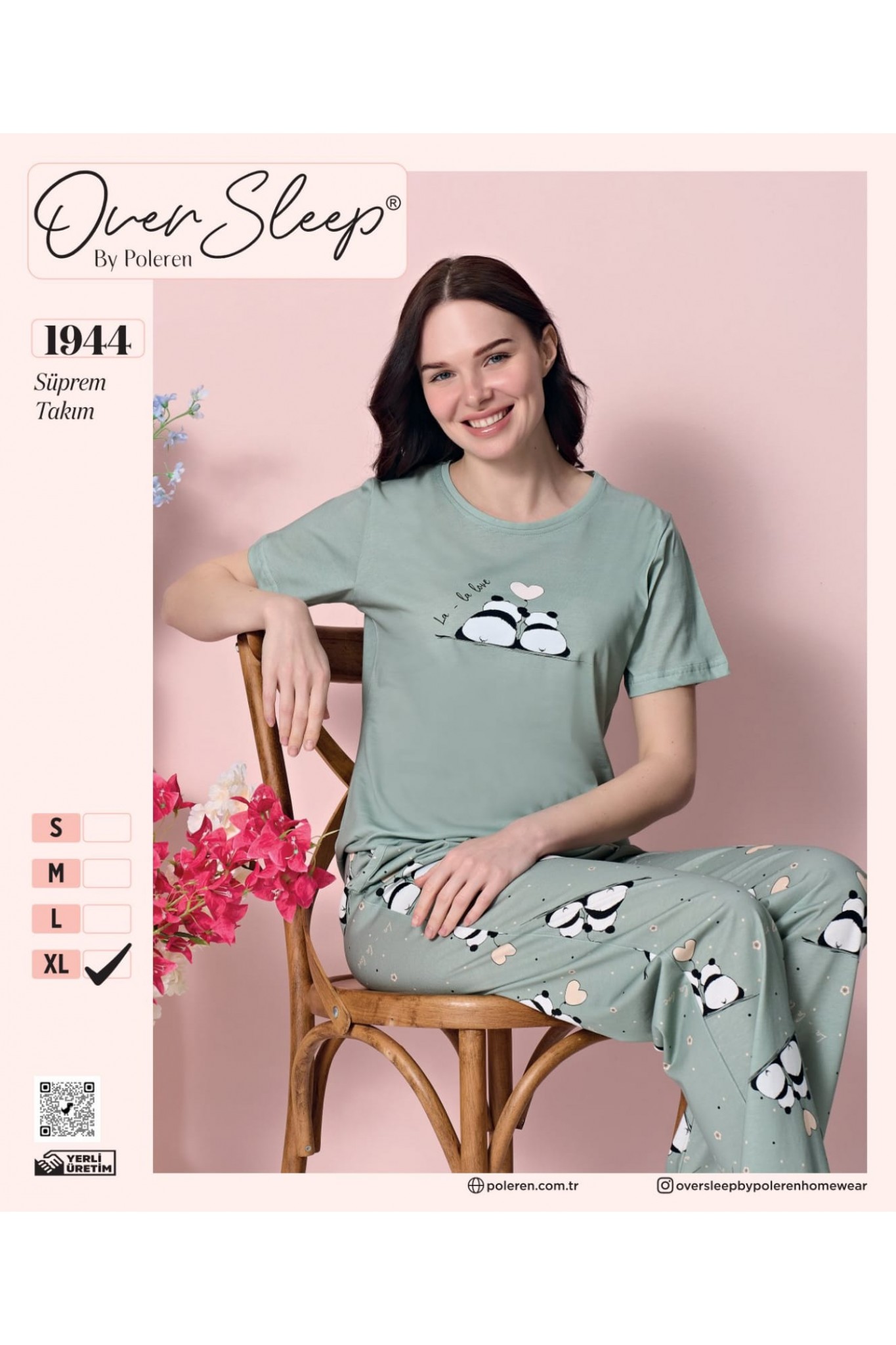 Over Sleep Poleren Kadın Yeşil Süprem Kısa Kollu Pijama Takımı