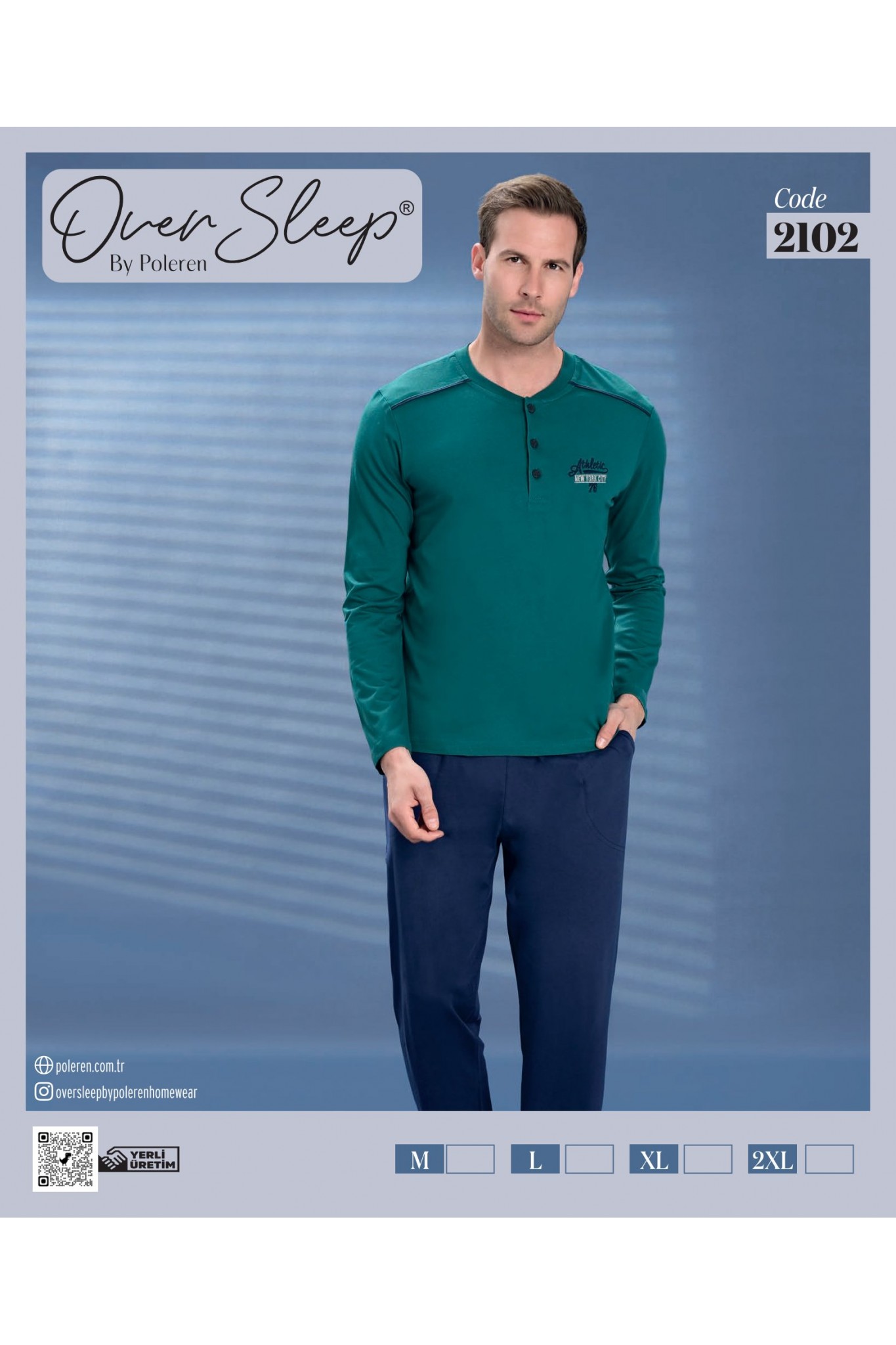 Over Sleep Erkek Poleren Yeşil Uzun Kollu Pijama Takım