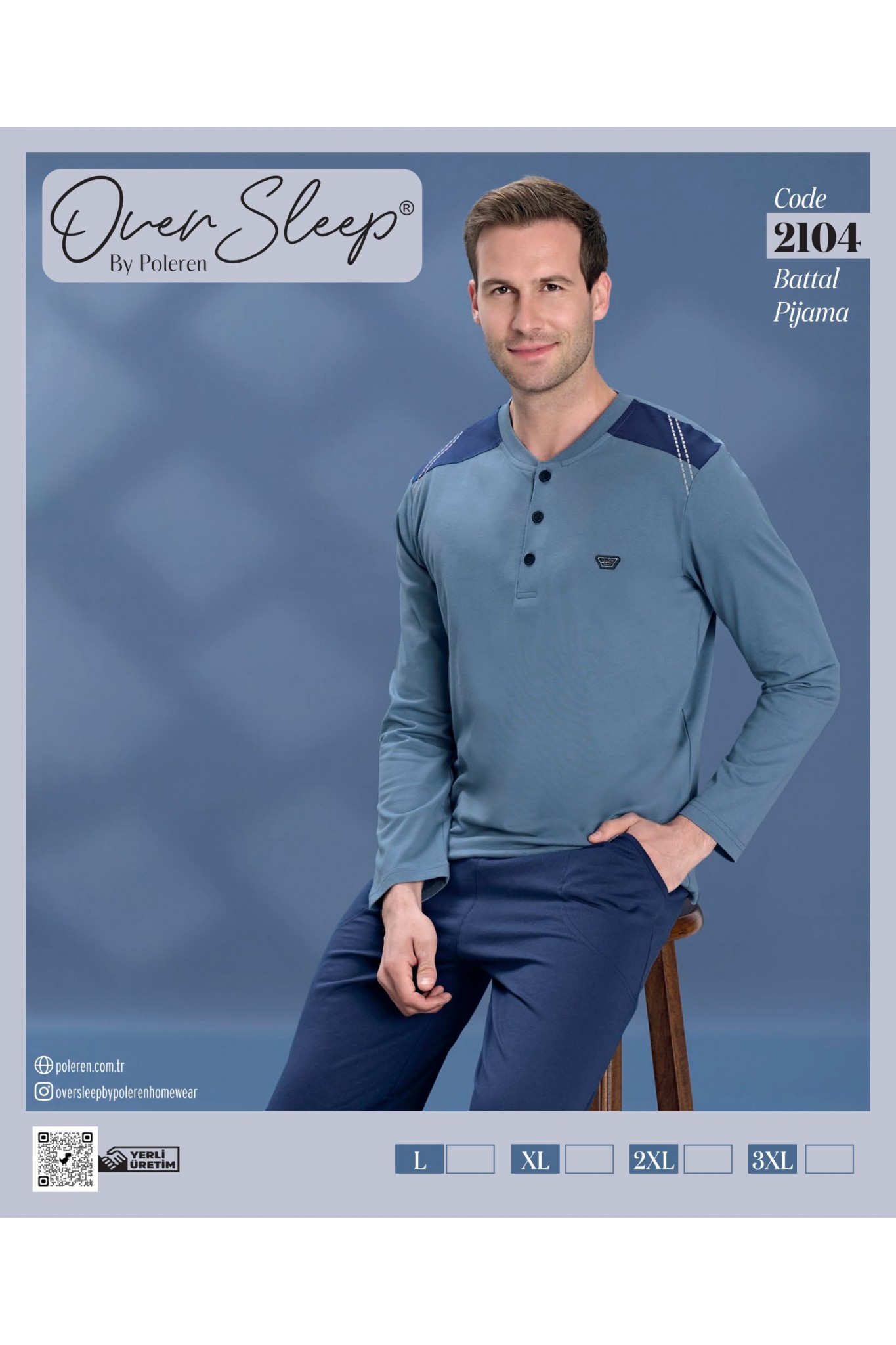 Over Sleep Erkek Poleren Battal İndigo Pijama Takım