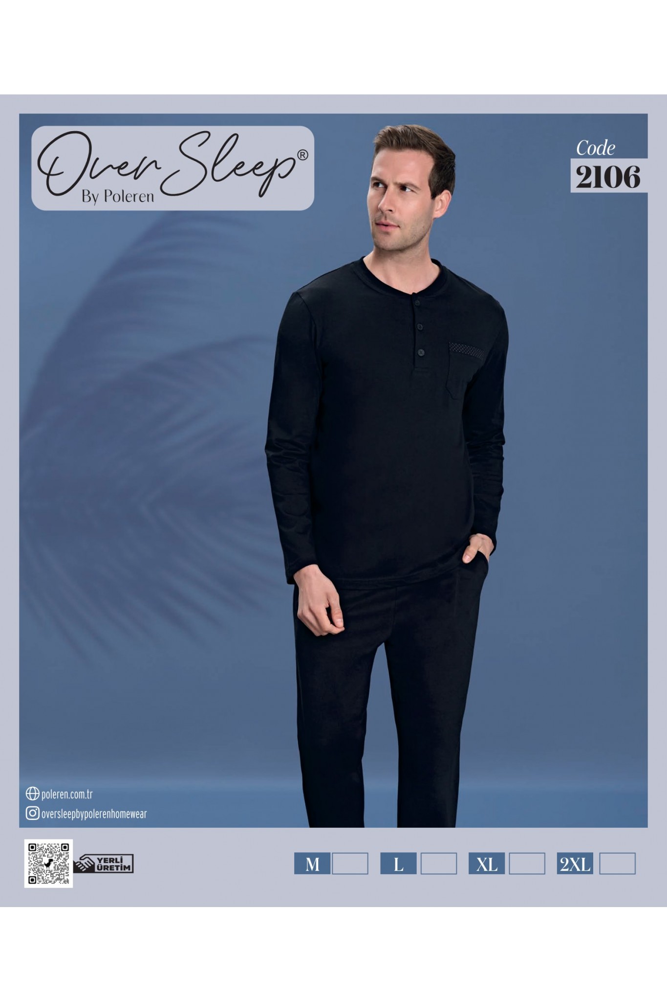 Over Sleep Erkek Poleren Siyah Uzun Kollu Pijama Takım