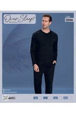 OVER SLEEP ERKEK POLEREN SİYAH U-KOL PİJAMA TAKIM