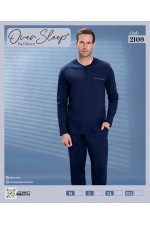 OVER SLEEP ERKEK POLEREN  LACIVERT U-KOL PİJAMA TAKIM