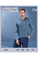 OVER SLEEP ERKEK POLEREN İNDİGO U-KOL PİJAMA TAKIM