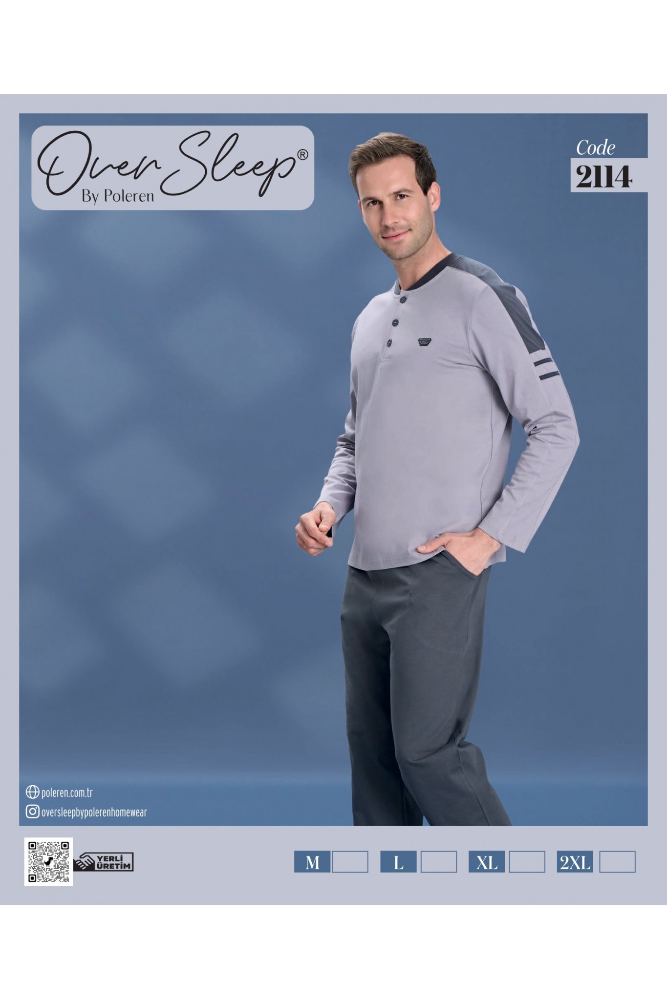 Over Sleep Erkek Poleren Gri Uzun Kollu Pijama Takım