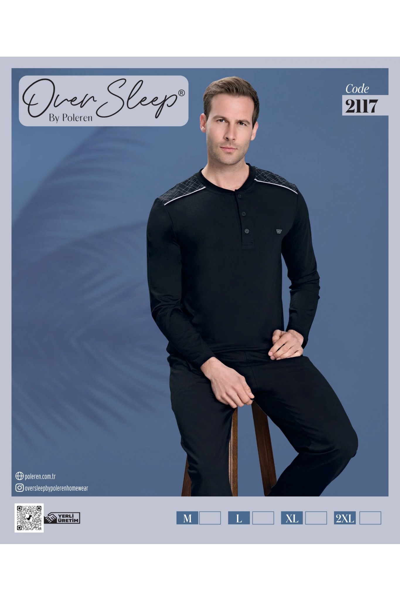 Over Sleep Erkek Poleren Siyah Uzun Kollu Pijama Takım