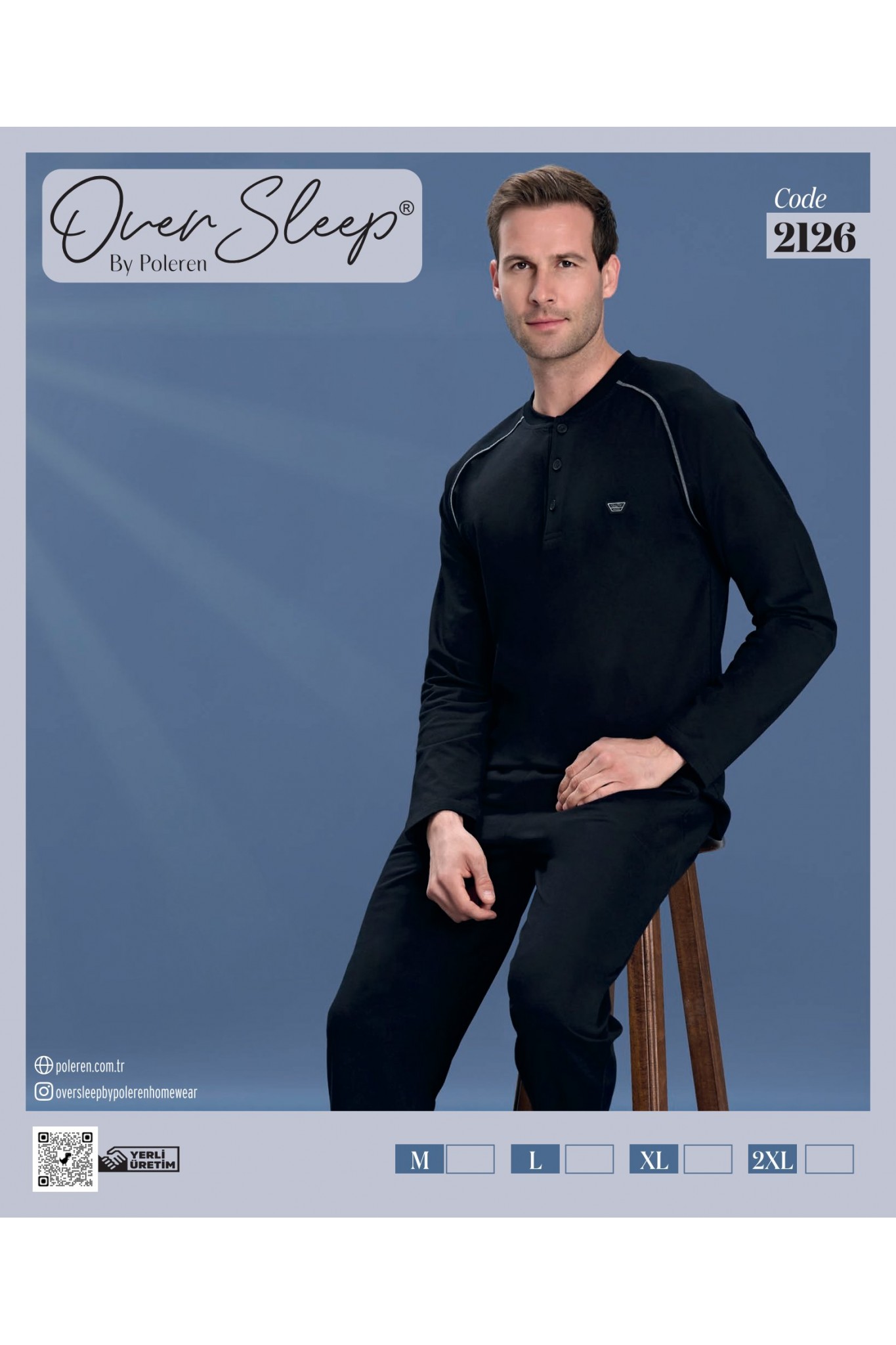 Over Sleep Erkek Poleren Siyah Uzun Kollu Pijama Takım
